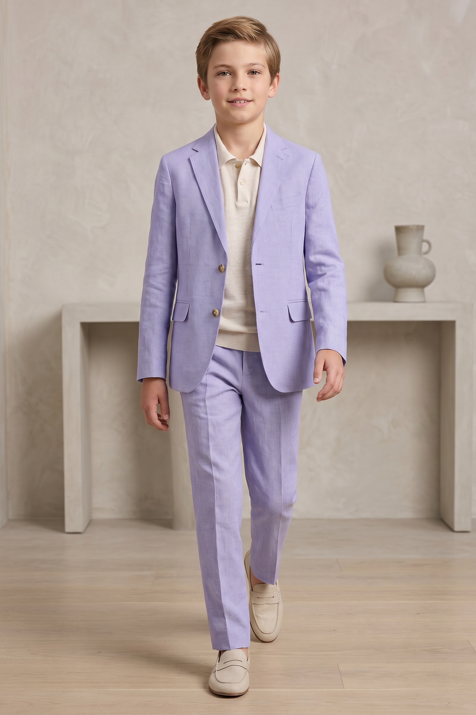 Light Purple Cotton And Linen Single-Breasted 2-Piece Suit