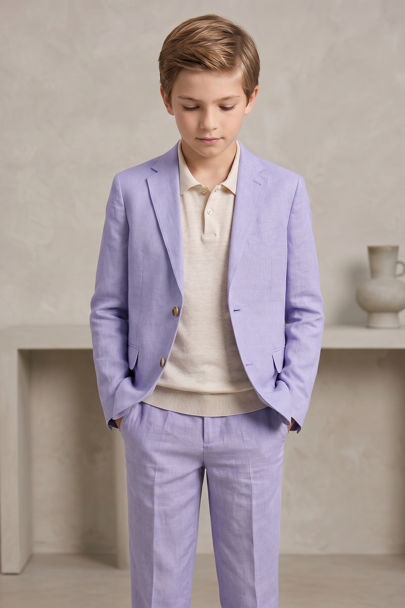 Light Purple Cotton And Linen Single-Breasted 2-Piece Suit