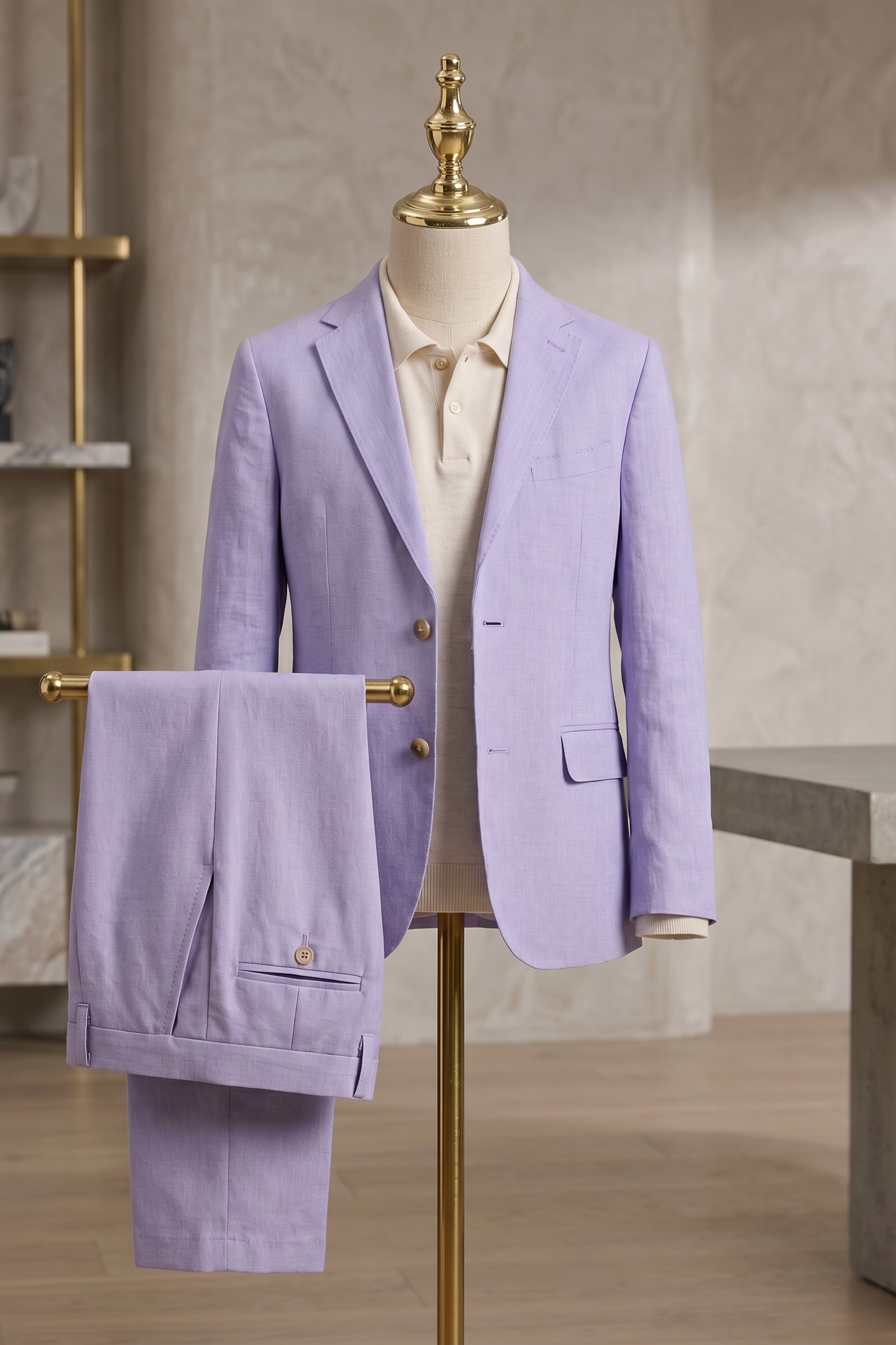 Light Purple Cotton And Linen Single-Breasted 2-Piece Suit