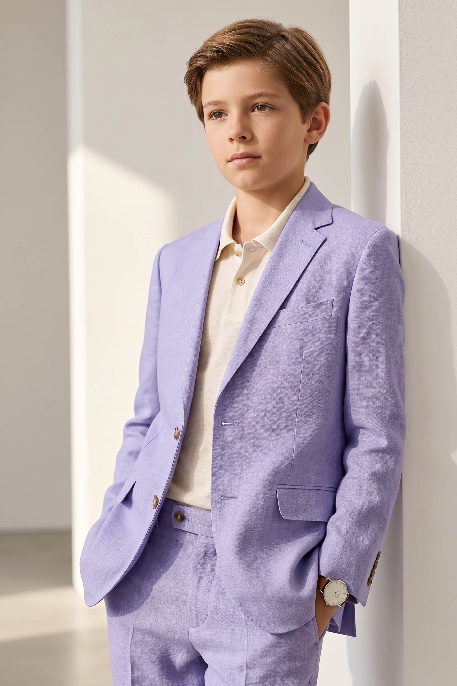 Light Purple Cotton And Linen Single-Breasted 2-Piece Suit
