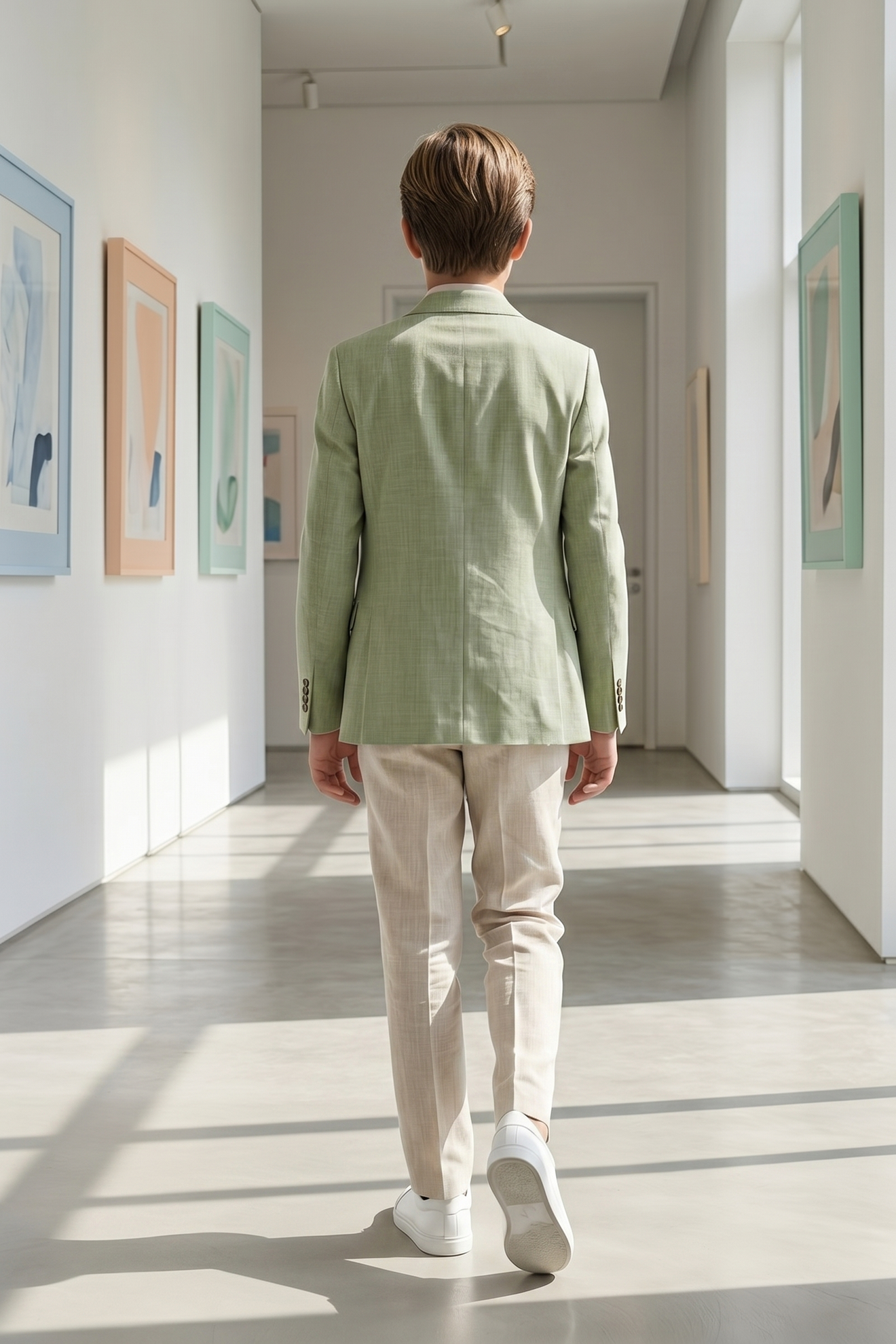 Light Green Cotton And Linen Single-Breasted 2-Piece Suit