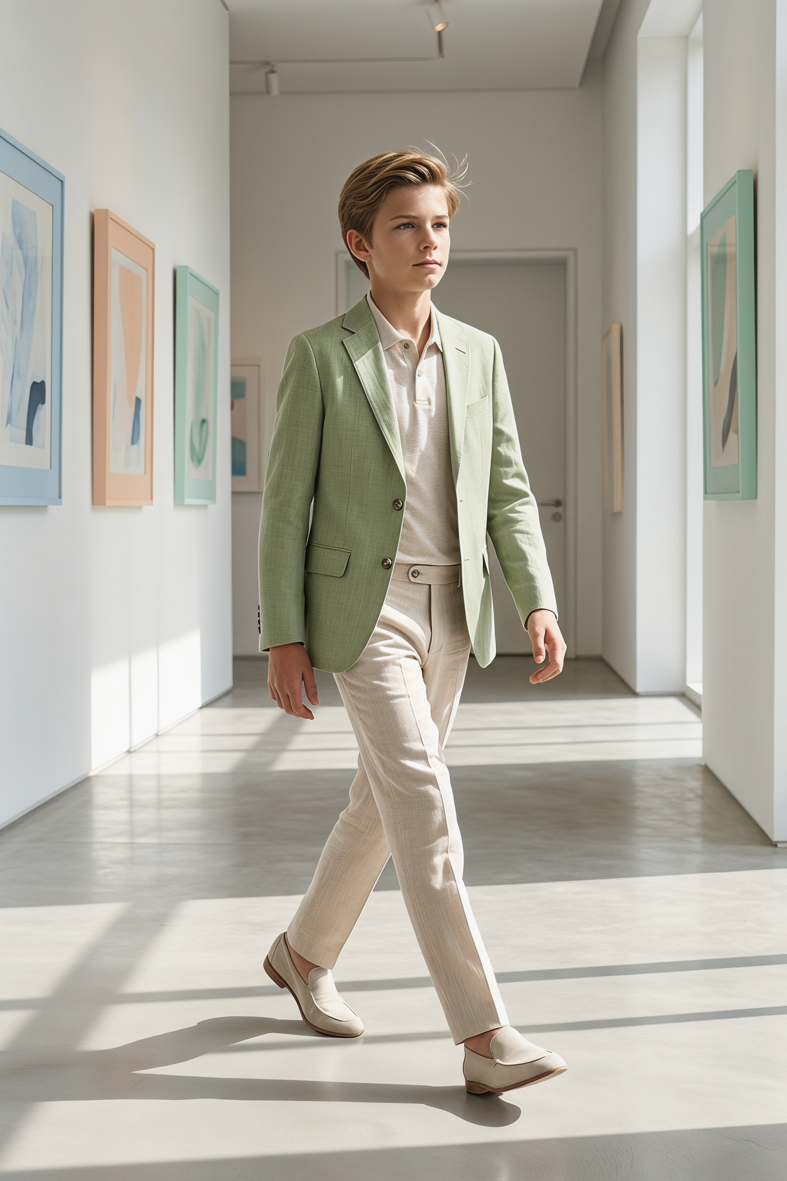 Light Green Cotton And Linen Single-Breasted 2-Piece Suit