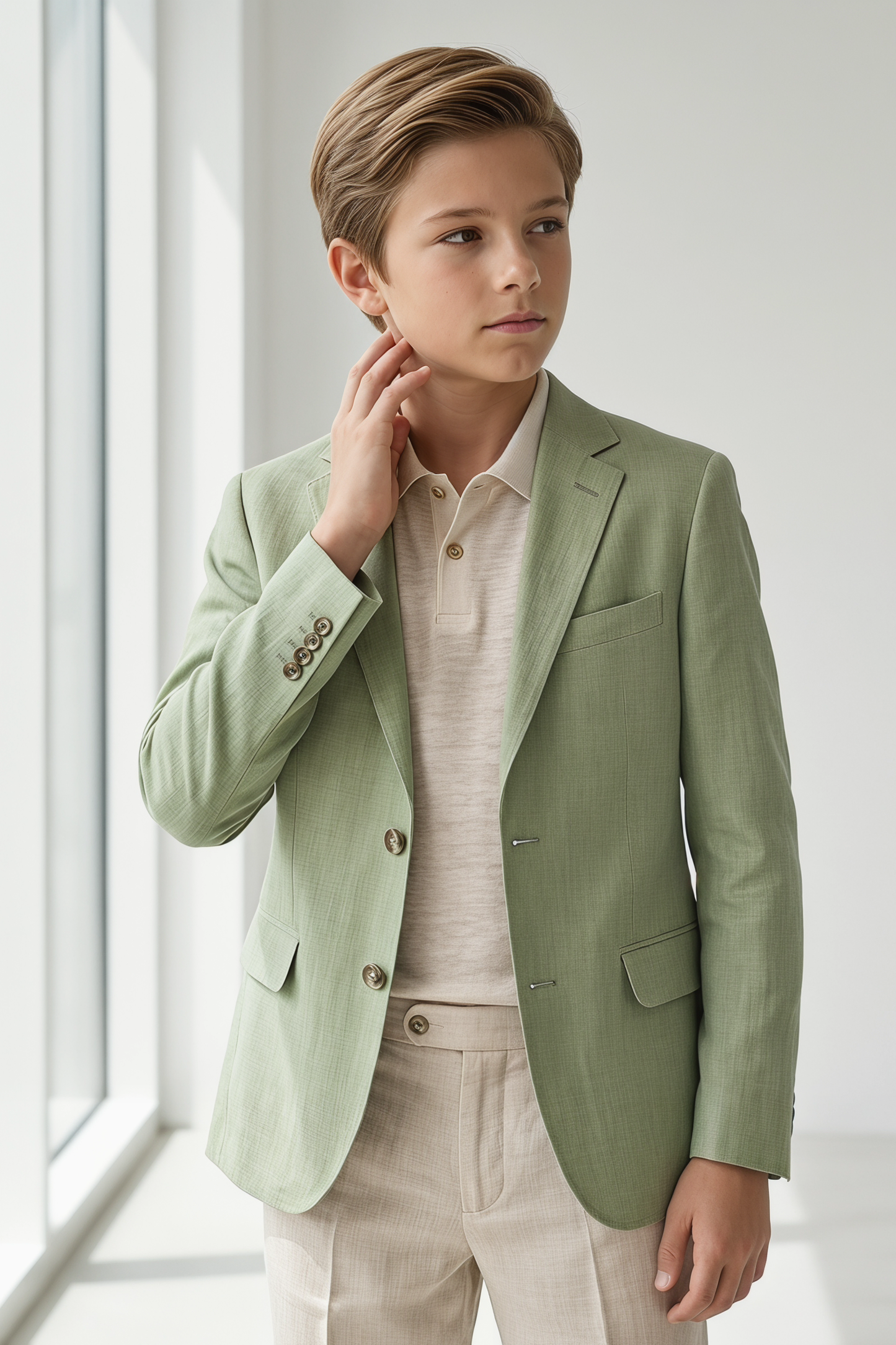 Light Green Cotton And Linen Single-Breasted 2-Piece Suit