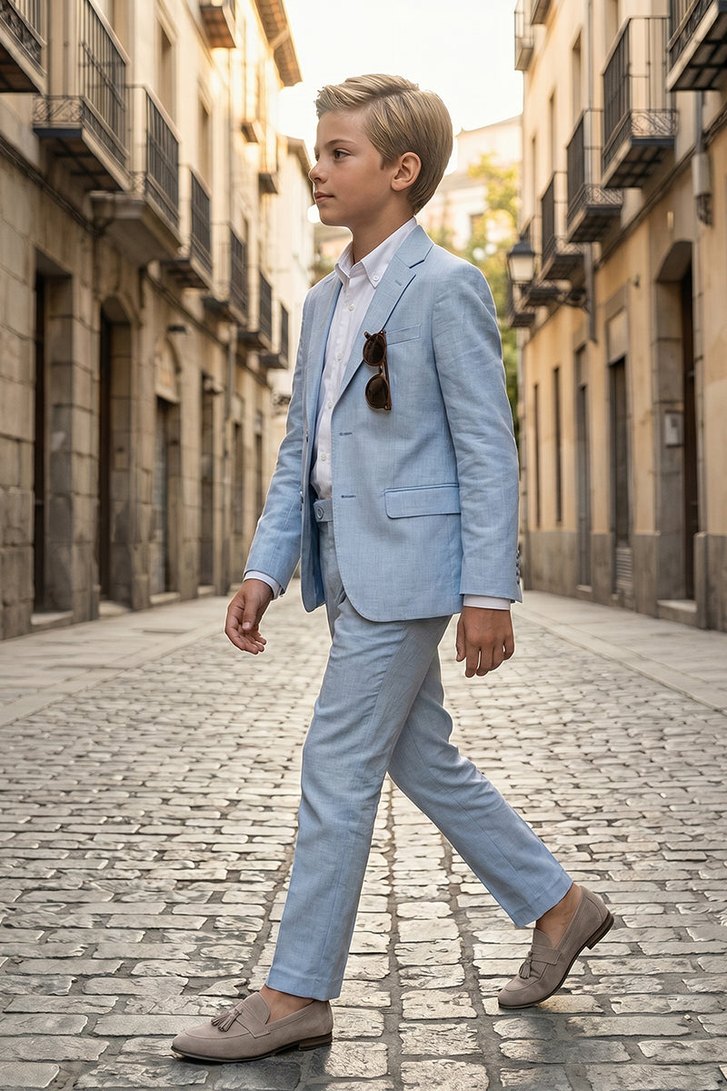 Boys Light Blue Linen-Blend 2-Piece Suit for Weddings & Formal Events