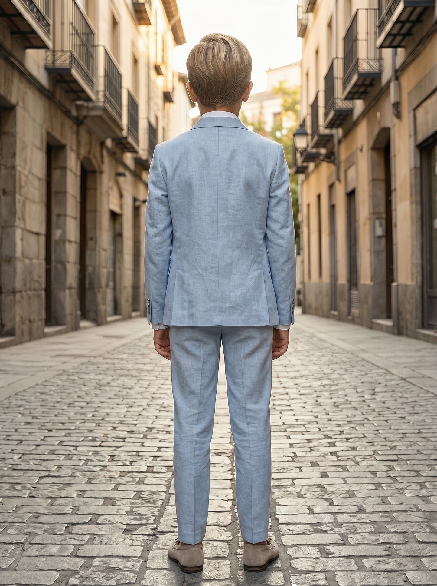 Boys Light Blue Linen-Blend 2-Piece Suit for Weddings & Formal Events