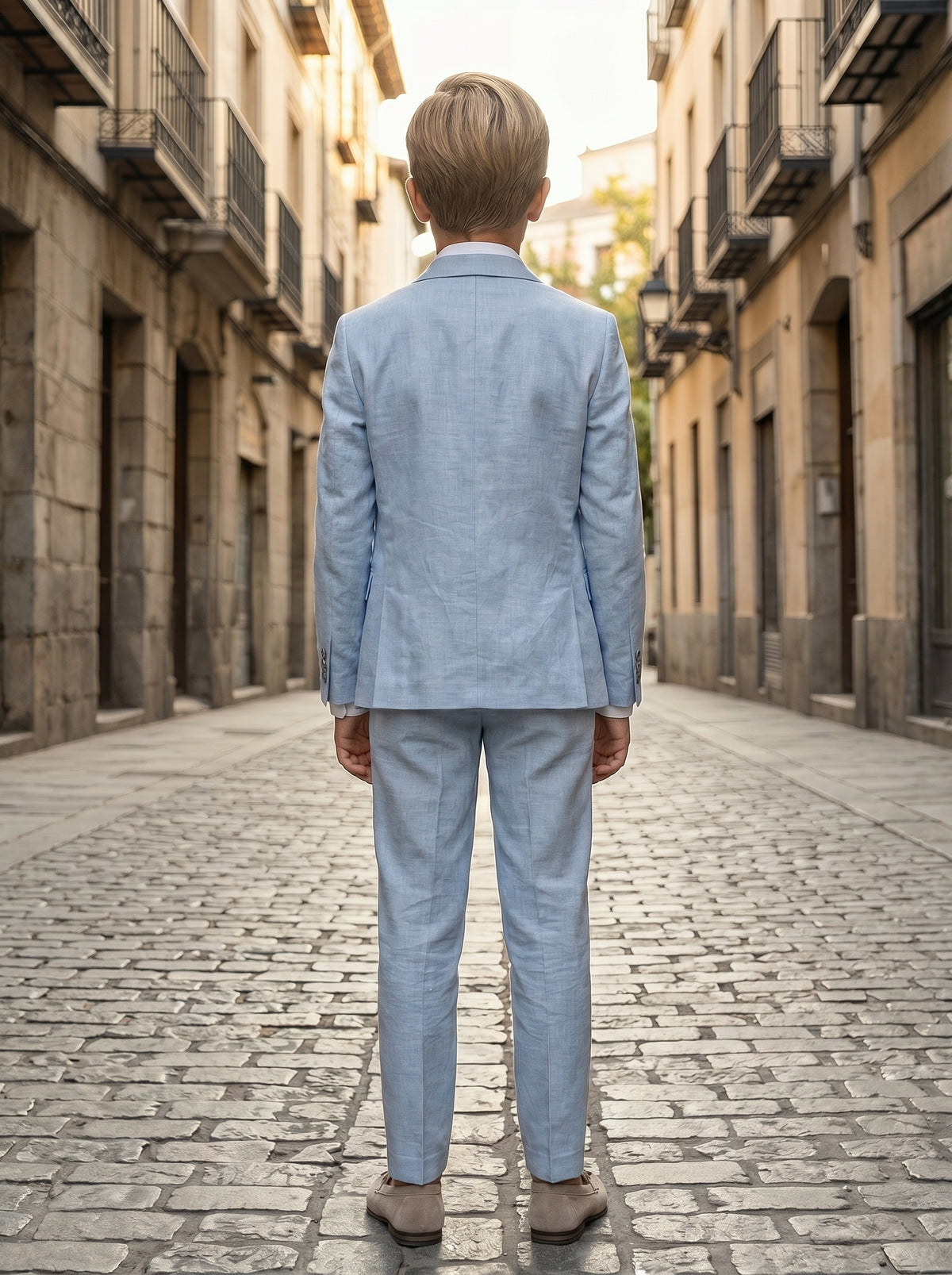 Boys Light Blue Linen-Blend 2-Piece Suit for Weddings & Formal Events
