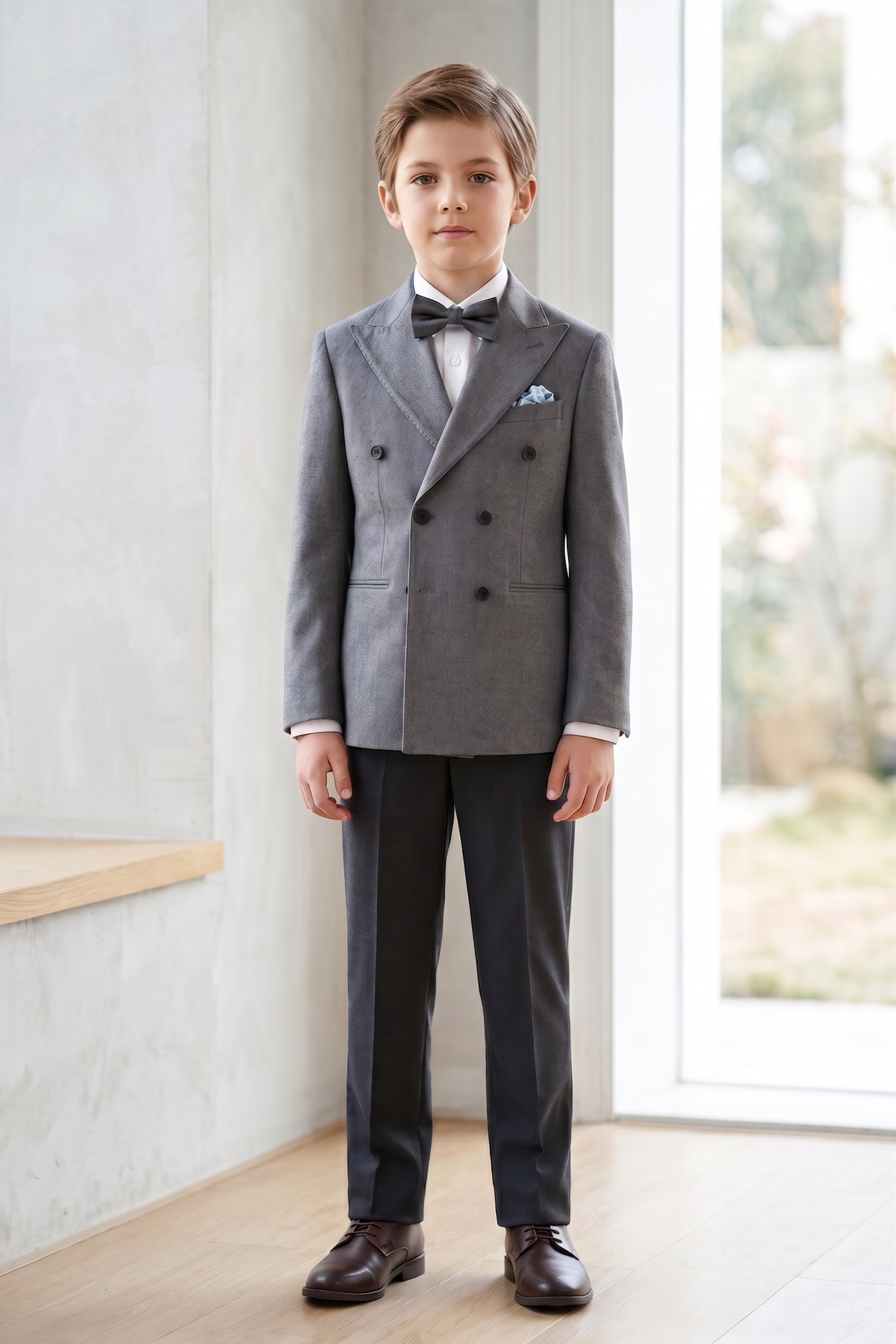 Gray And Black Cotton Linen Double-Breasted 2-Piece Suit