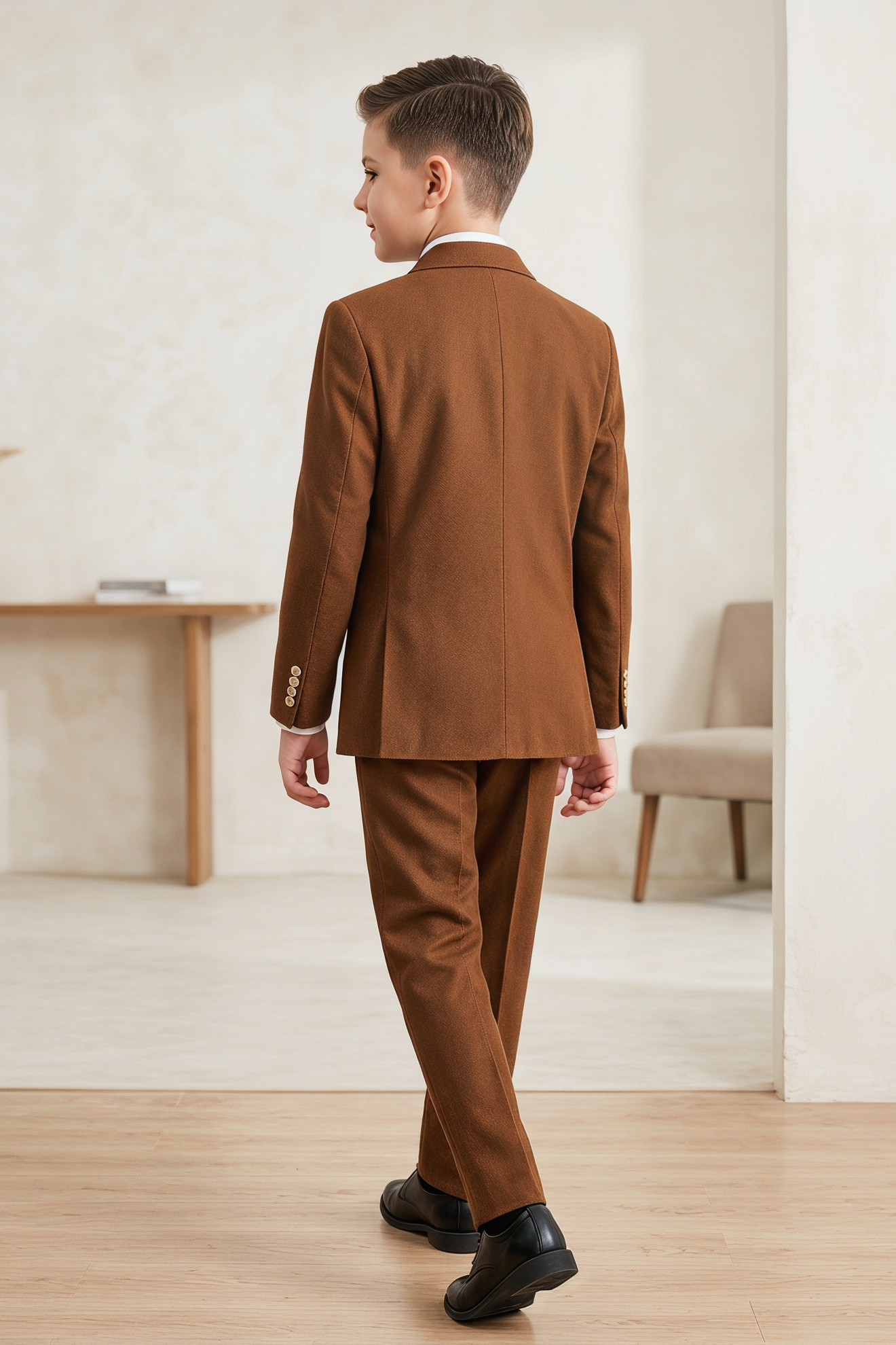 Brown Summer Herringbone Double-Breasted 2-Piece Suit