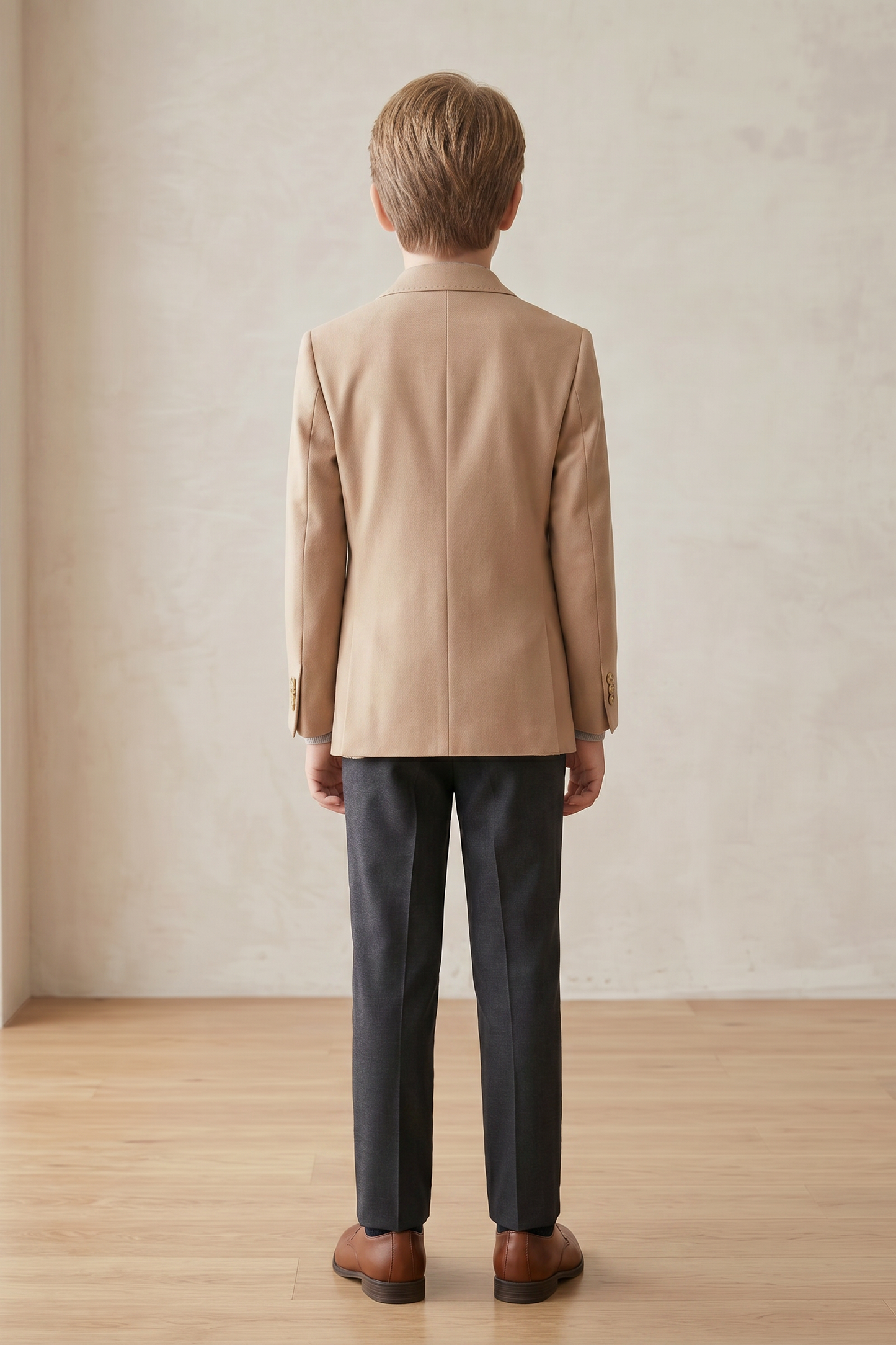 Khaki And Black Color-Blocked Double-Breasted 2-Piece Suit