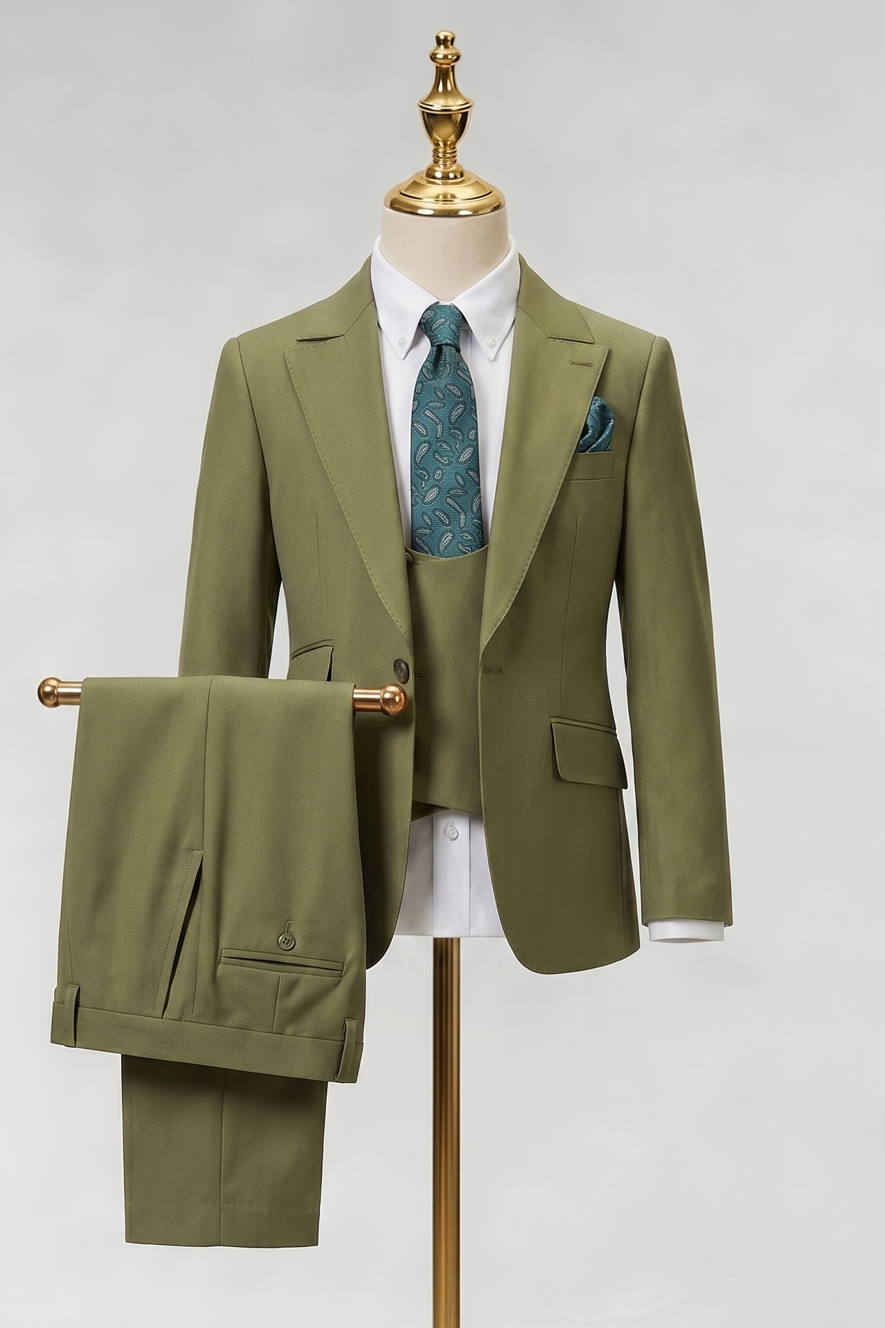 Olive Green Single-Breasted 3-Piece Suit