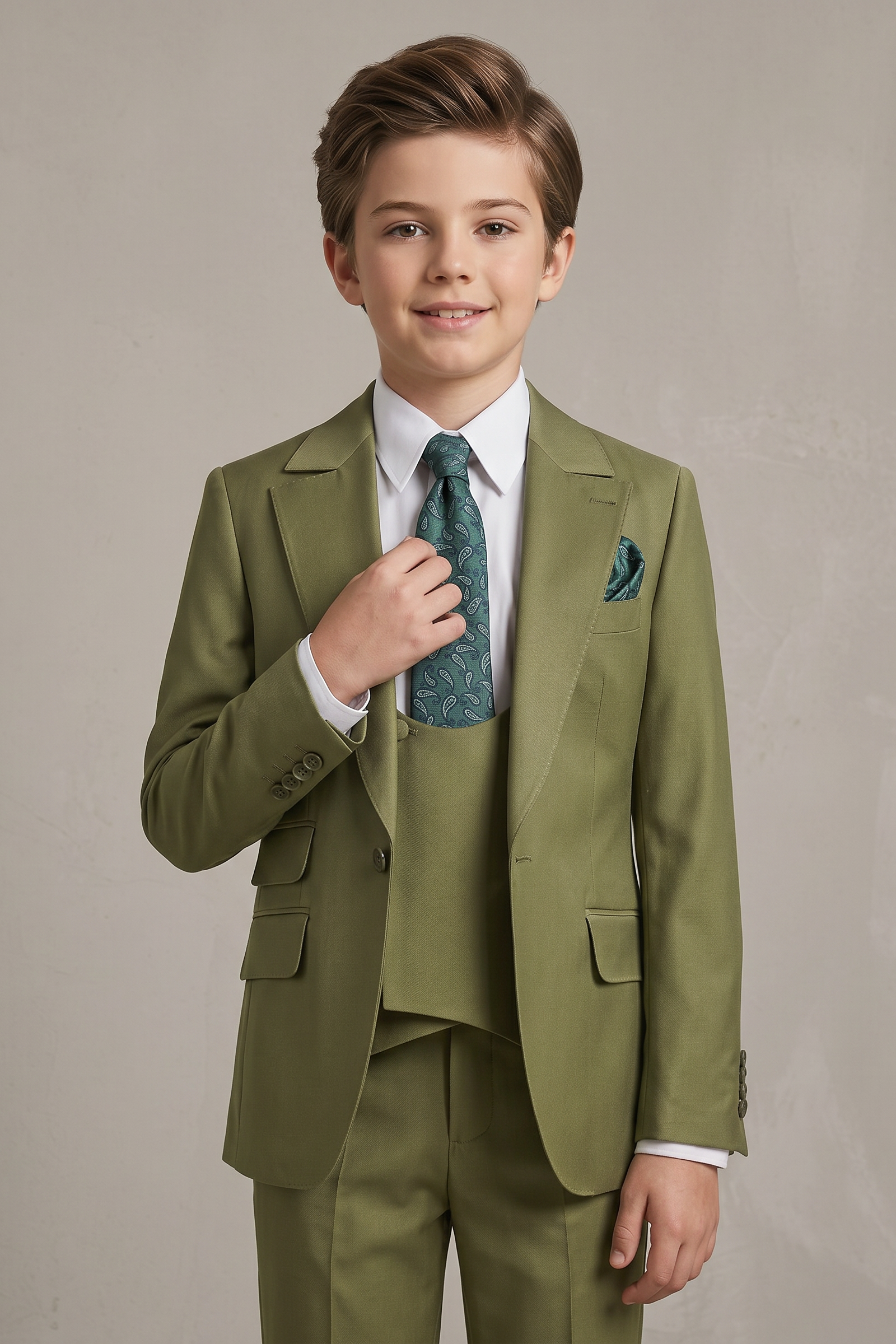 Olive Green Single-Breasted 3-Piece Suit