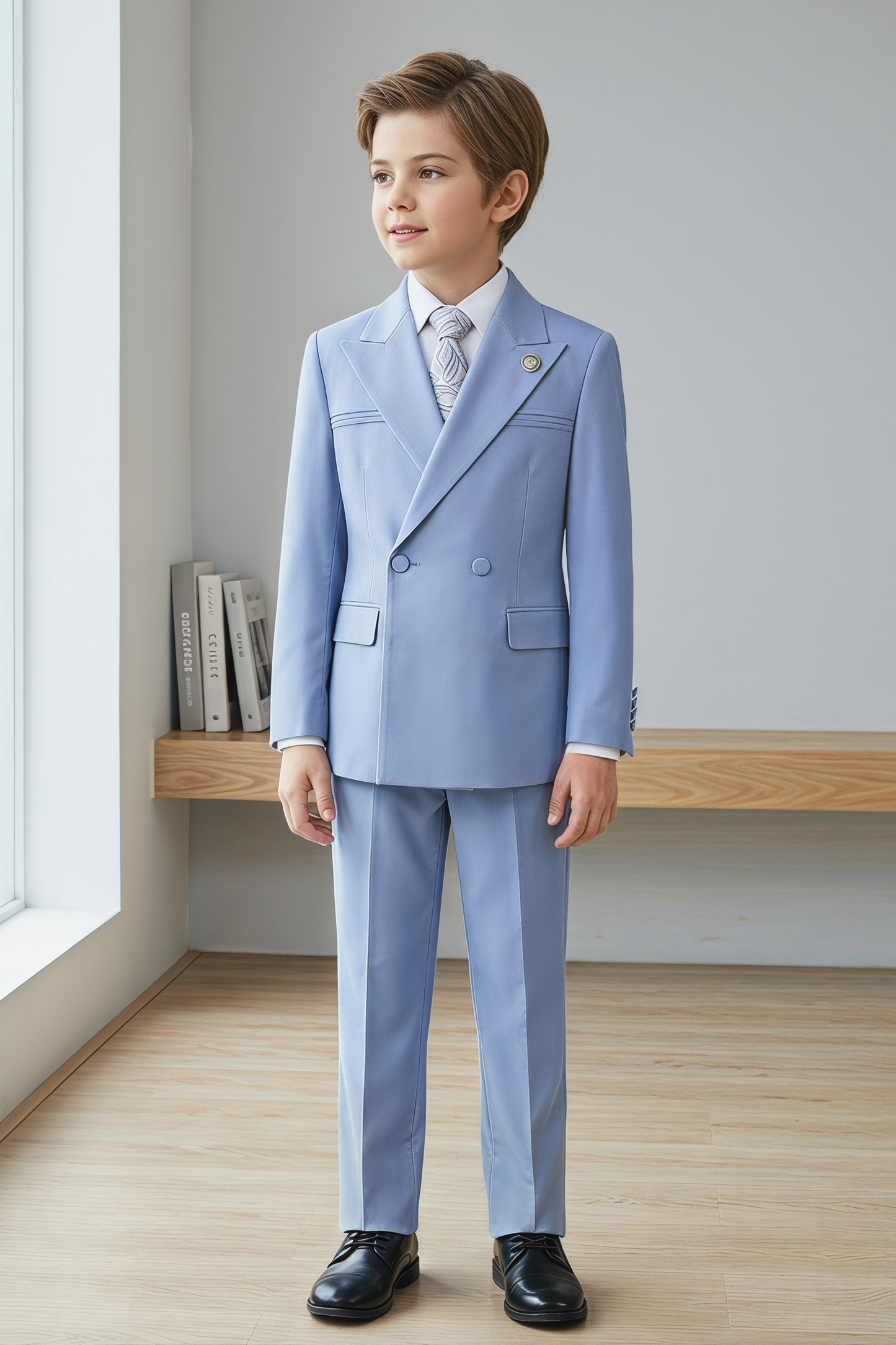 Sky Blue Striped Double-Breasted 2-Piece Suit
