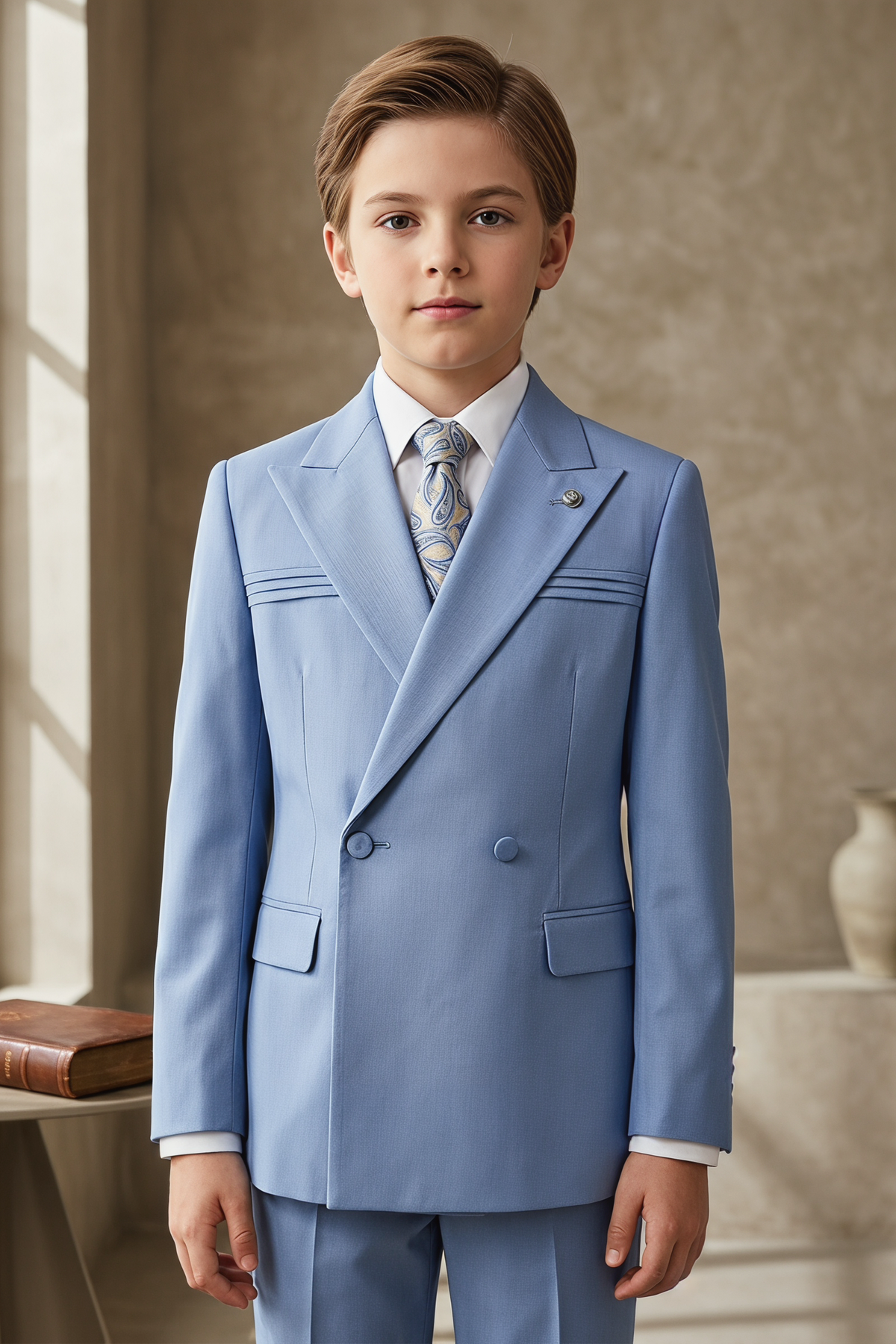 Sky Blue Striped Double-Breasted 2-Piece Suit