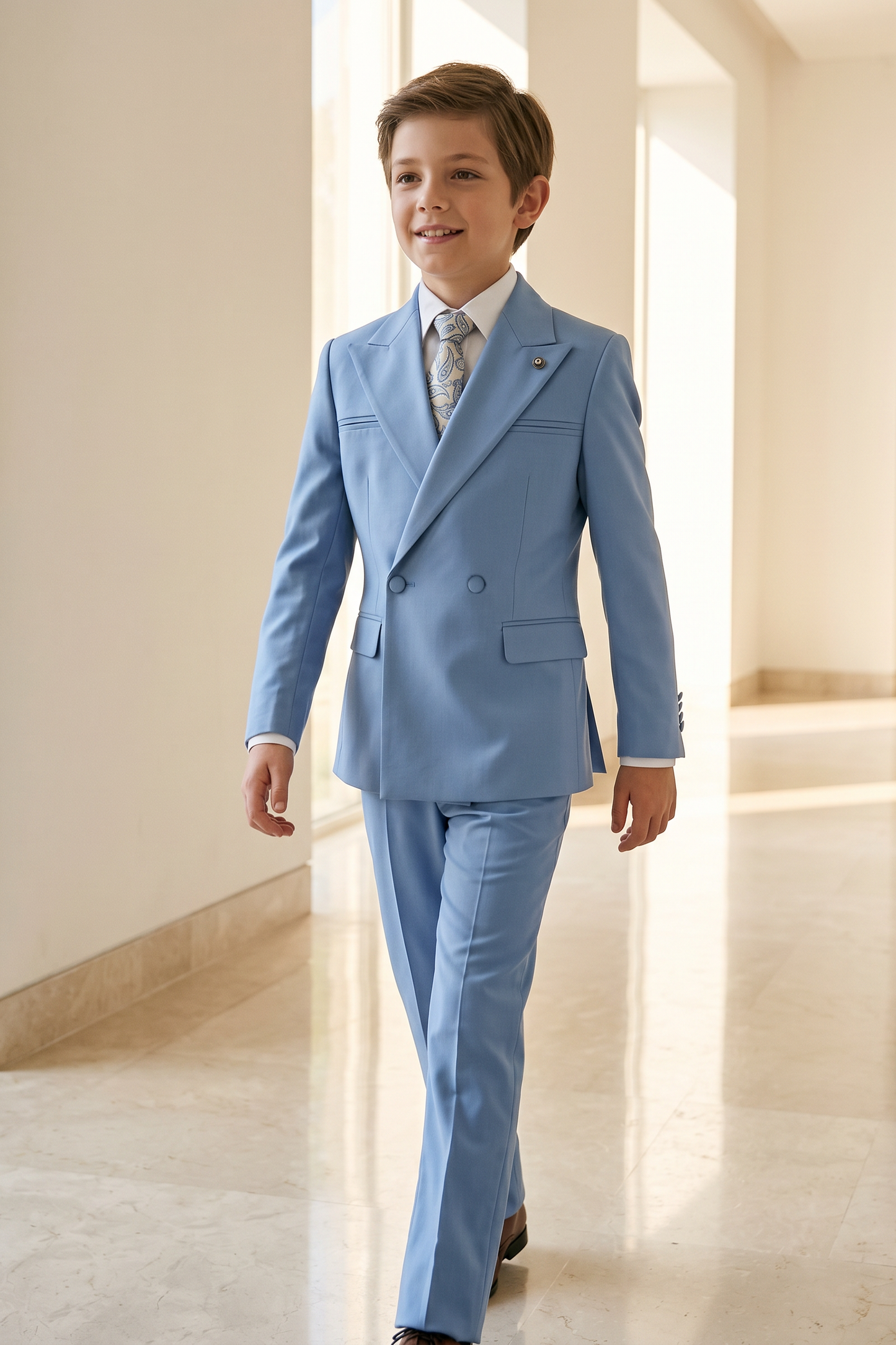 Sky Blue Striped Double-Breasted 2-Piece Suit