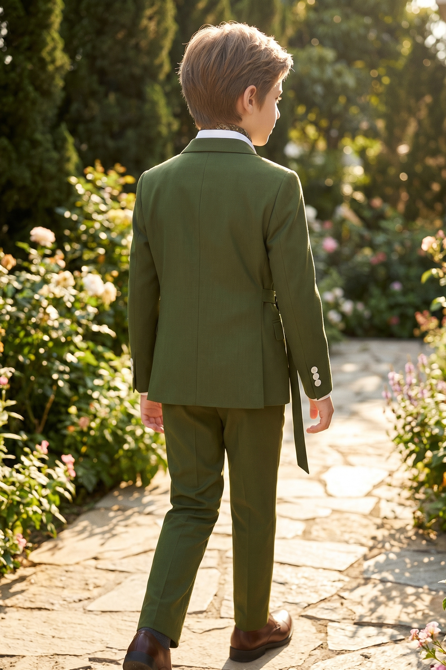 Dark Green Serge Adjustable Belted 2-Piece Suit
