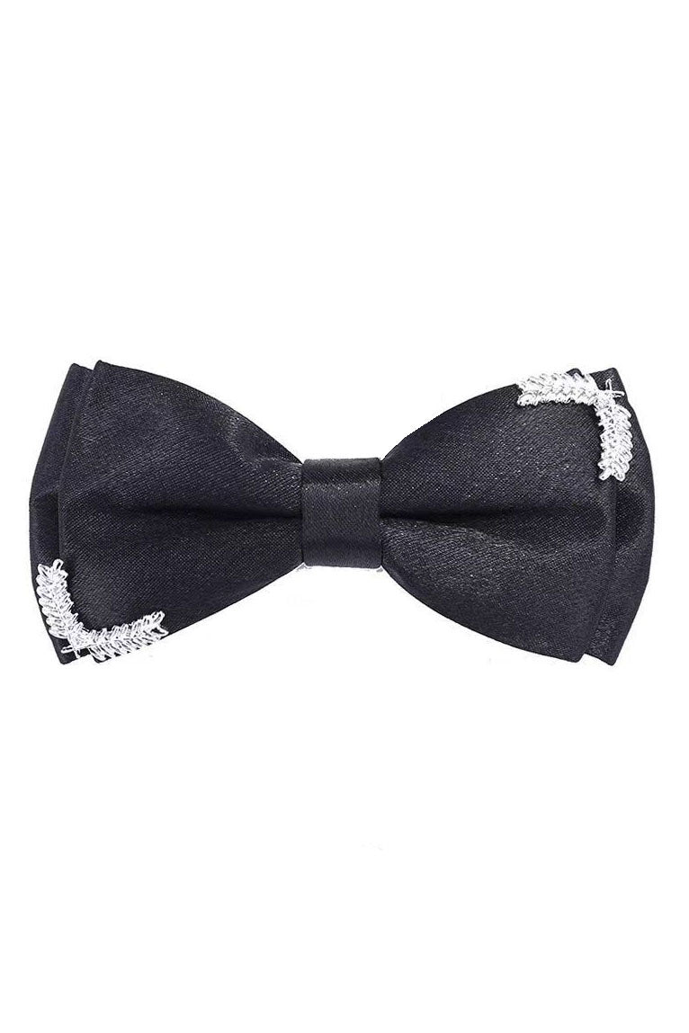 Double-Layered Wheat Brooch Satin Bow Tie