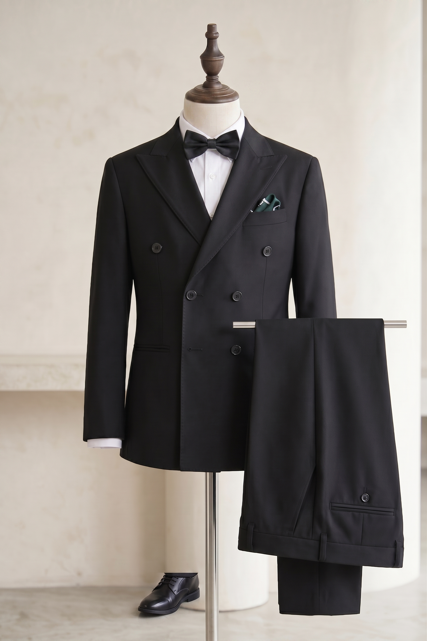 Black Serge Double-Breasted 2-Piece Suit