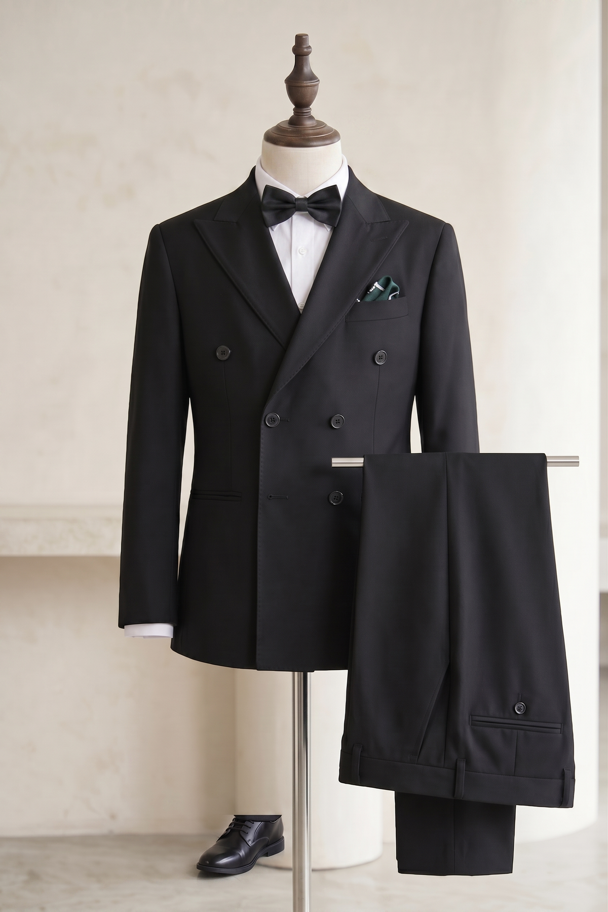 Black Serge Double-Breasted 2-Piece Suit