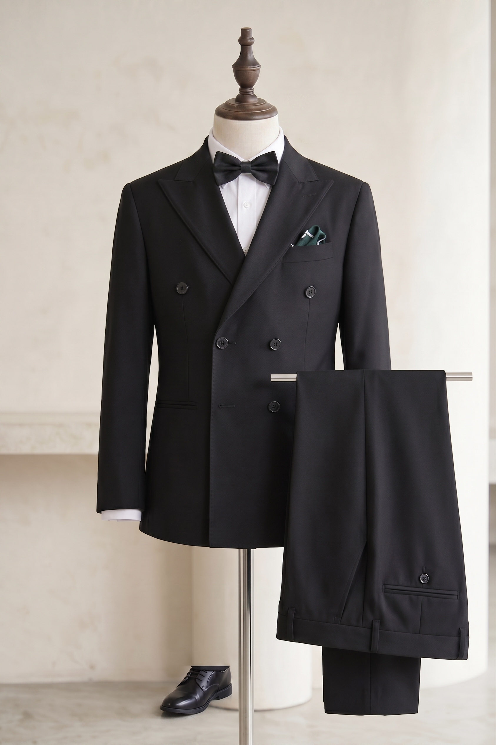 Black Serge Double-Breasted 2-Piece Suit