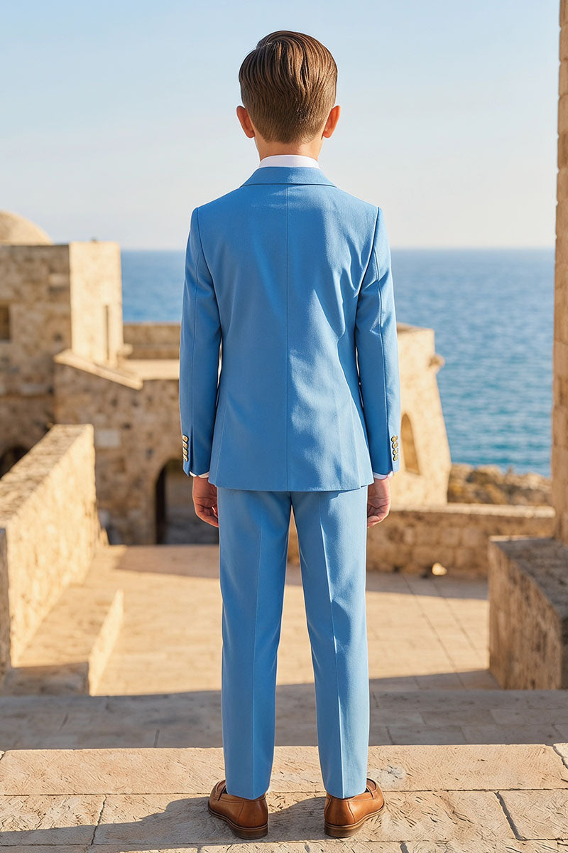 Boys Bright Blue Double-Breasted 2-Piece Suit for Weddings