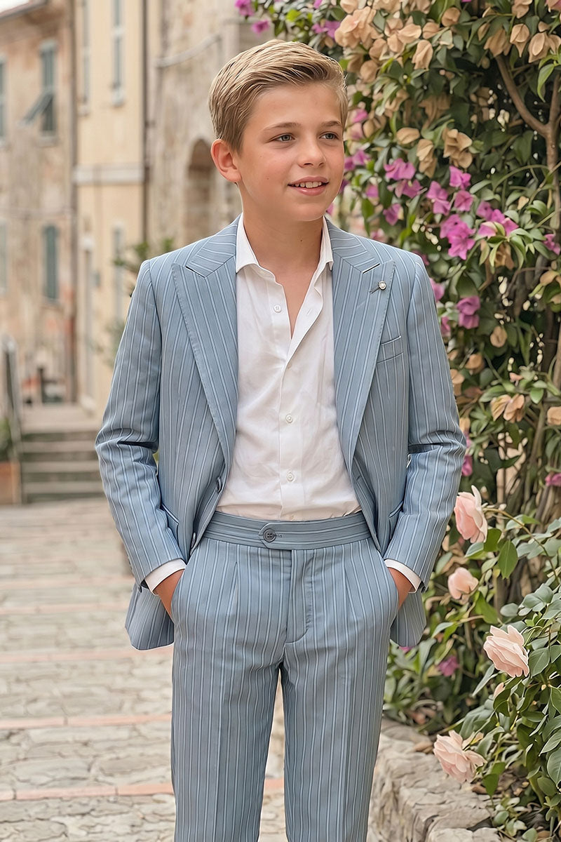 Boys Light Blue Pinstripe Single-Breasted 2-Piece Suit for Weddings
