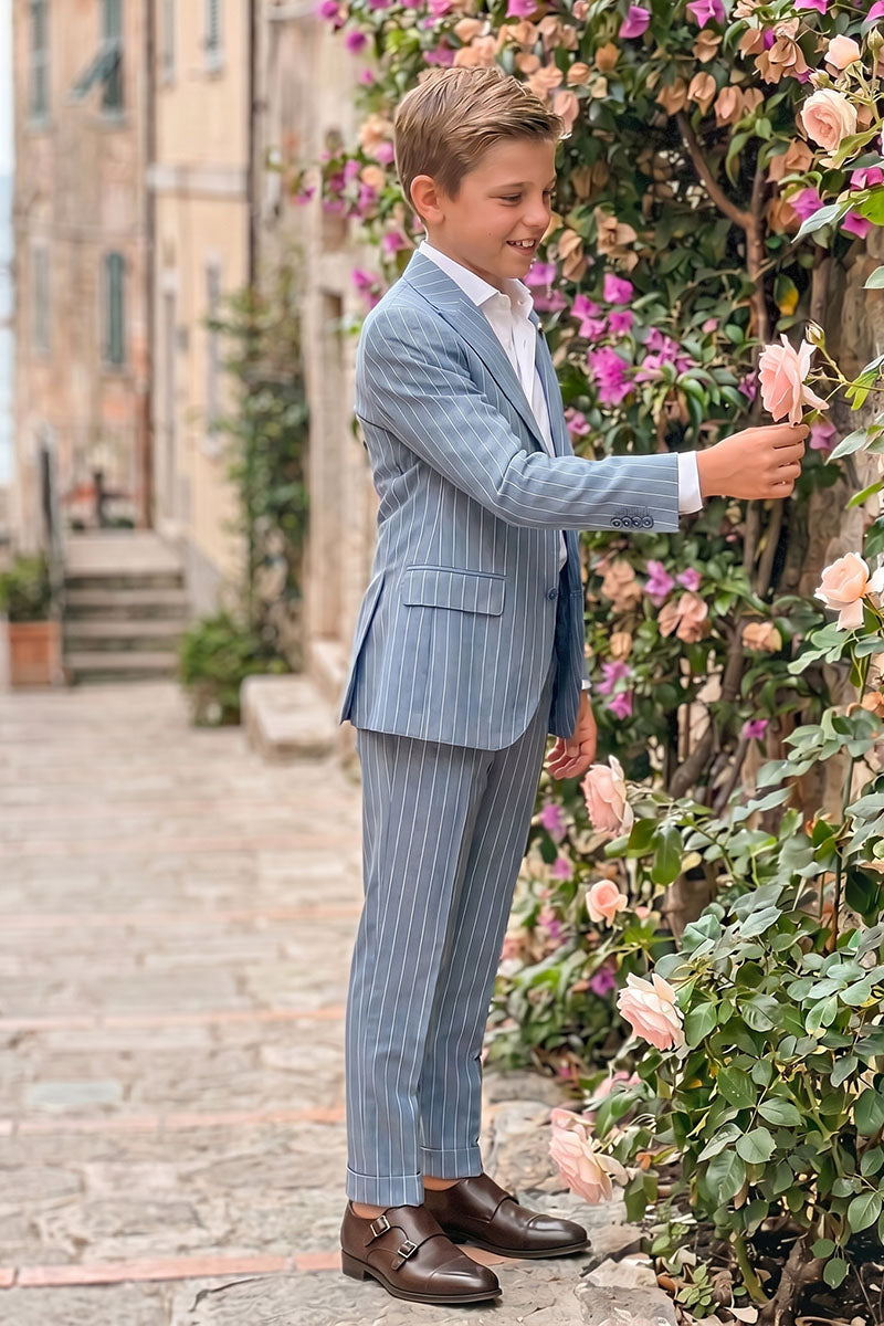 Boys Light Blue Pinstripe Single-Breasted 2-Piece Suit for Weddings
