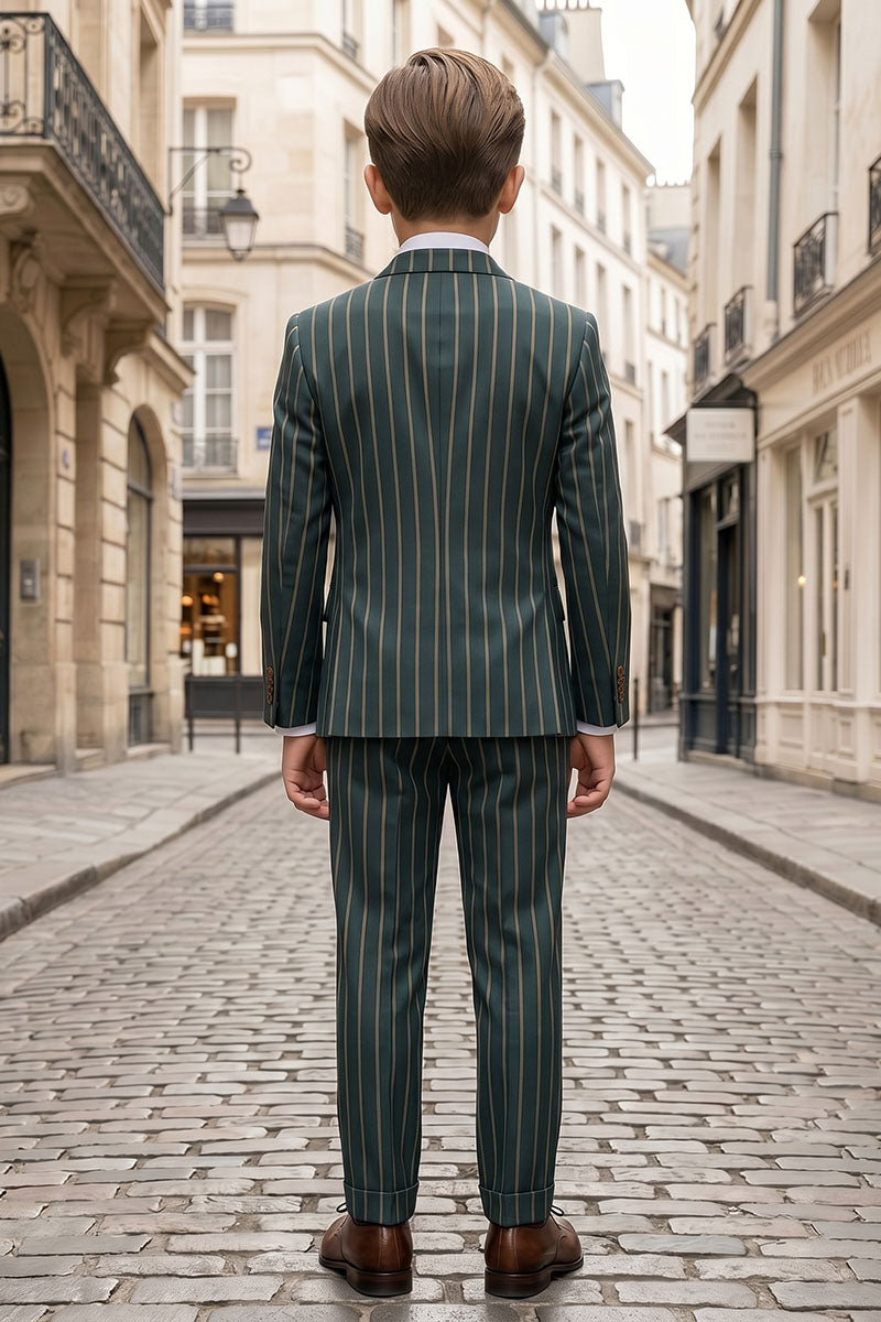Boys Dark Green Pinstripe Double-Breasted 2-Piece Suit for Weddings