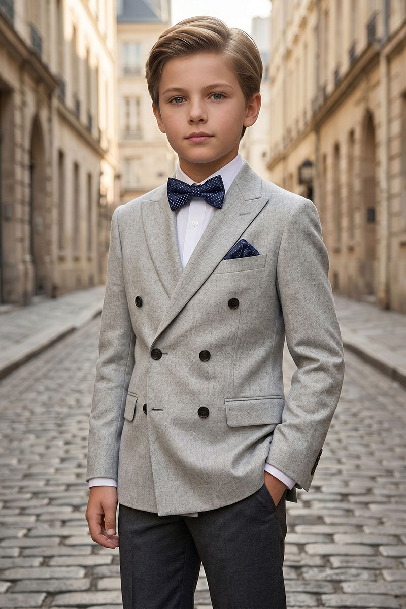 Boys Grey Double-Breasted 2-Piece Suit for Weddings