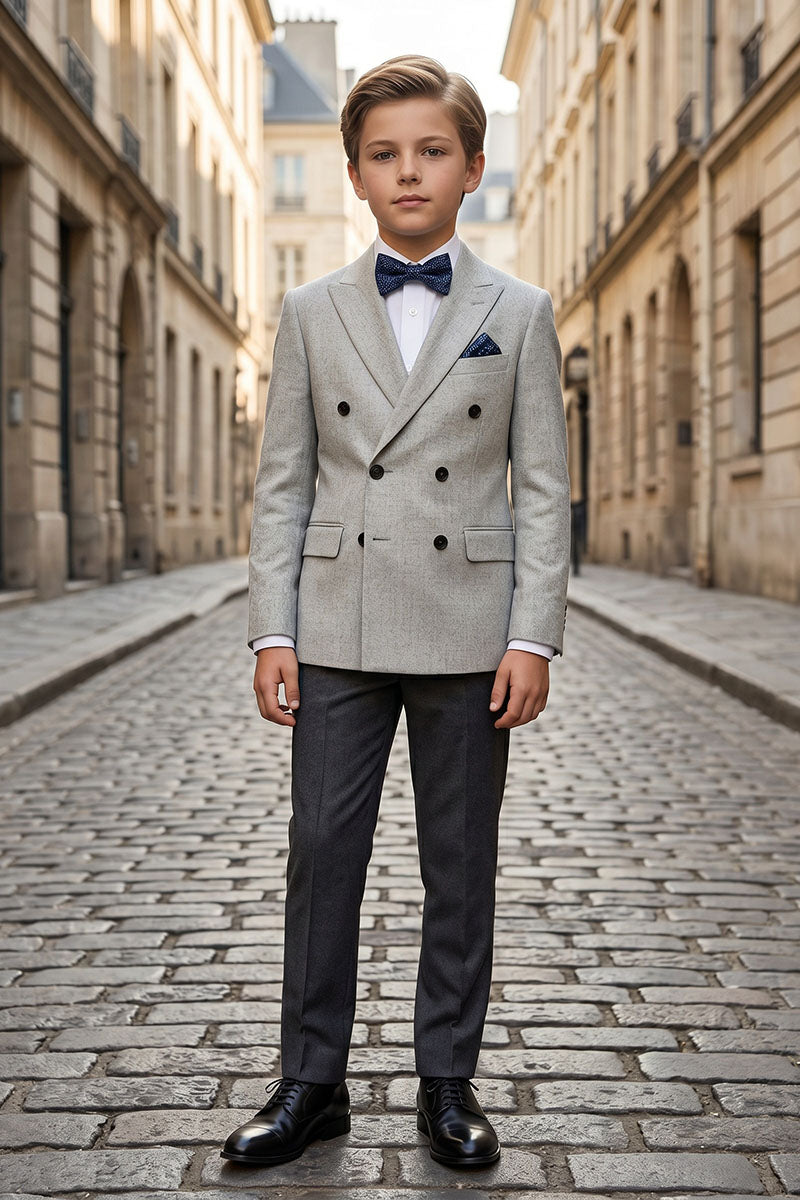 Boys Grey Double-Breasted 2-Piece Suit for Weddings