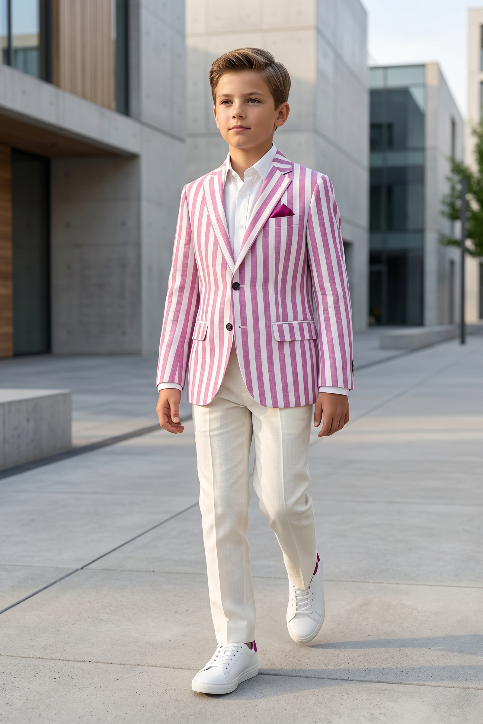 Purple And White Striped Color-Blocked 2-Piece Suit