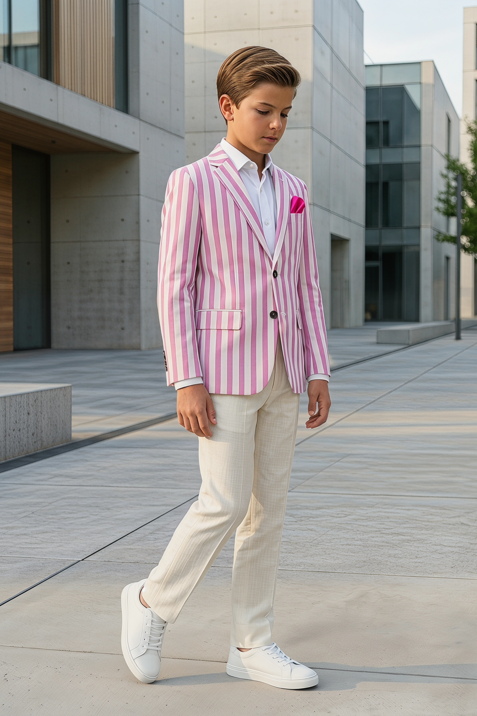 Purple And White Striped Color-Blocked 2-Piece Suit
