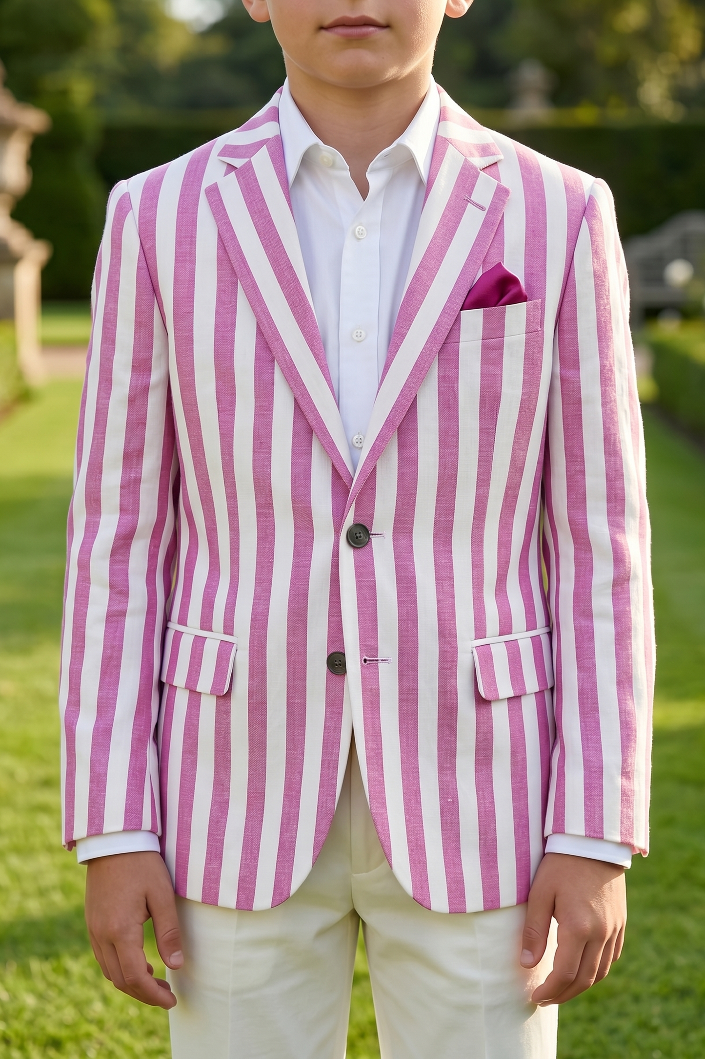 Purple And White Striped Color-Blocked 2-Piece Suit