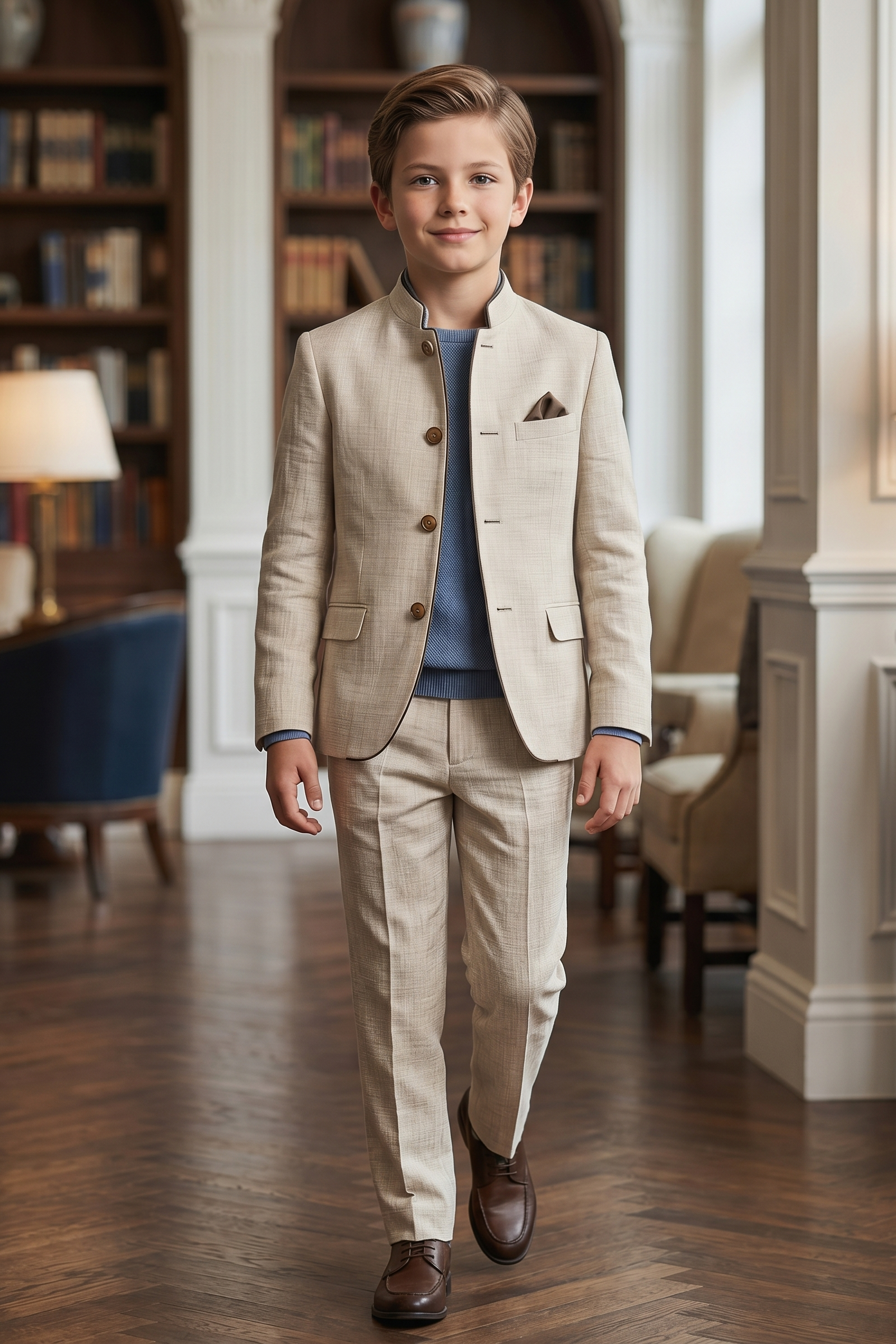 Light Brown Cotton Linen Single-Breasted 2-Piece Suit