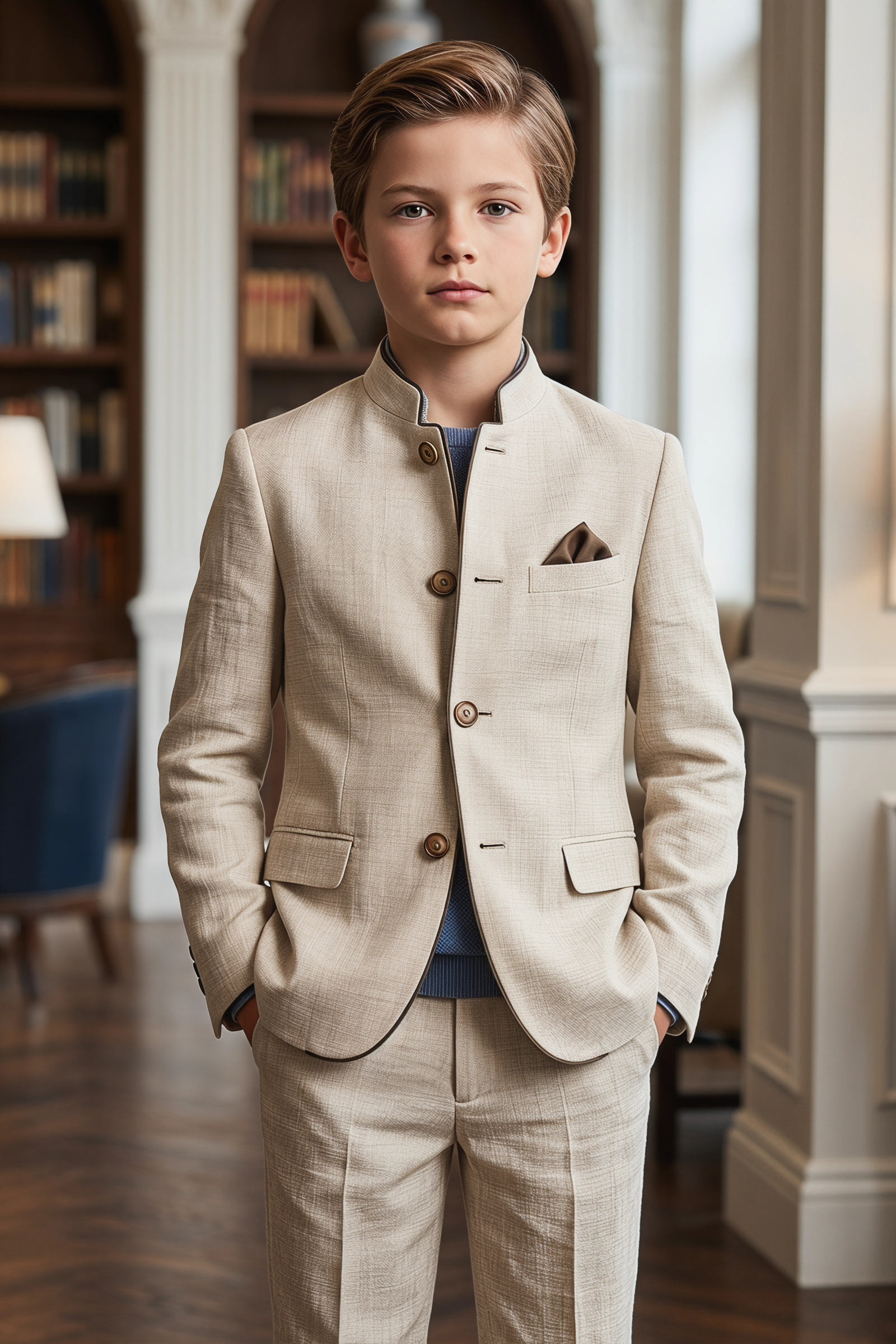 Light Brown Cotton Linen Single-Breasted 2-Piece Suit