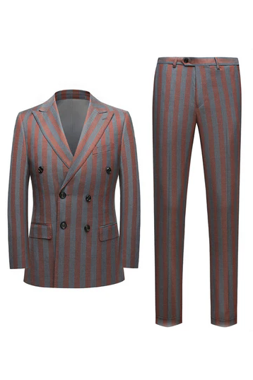 Gray And Brown Striped Serge Double-Breasted 2-Piece Suit