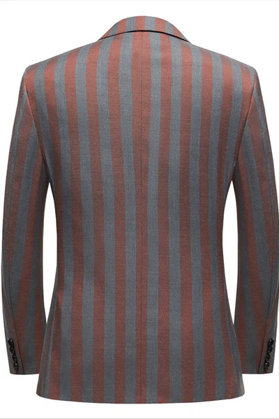 Gray And Brown Striped Serge Double-Breasted 2-Piece Suit