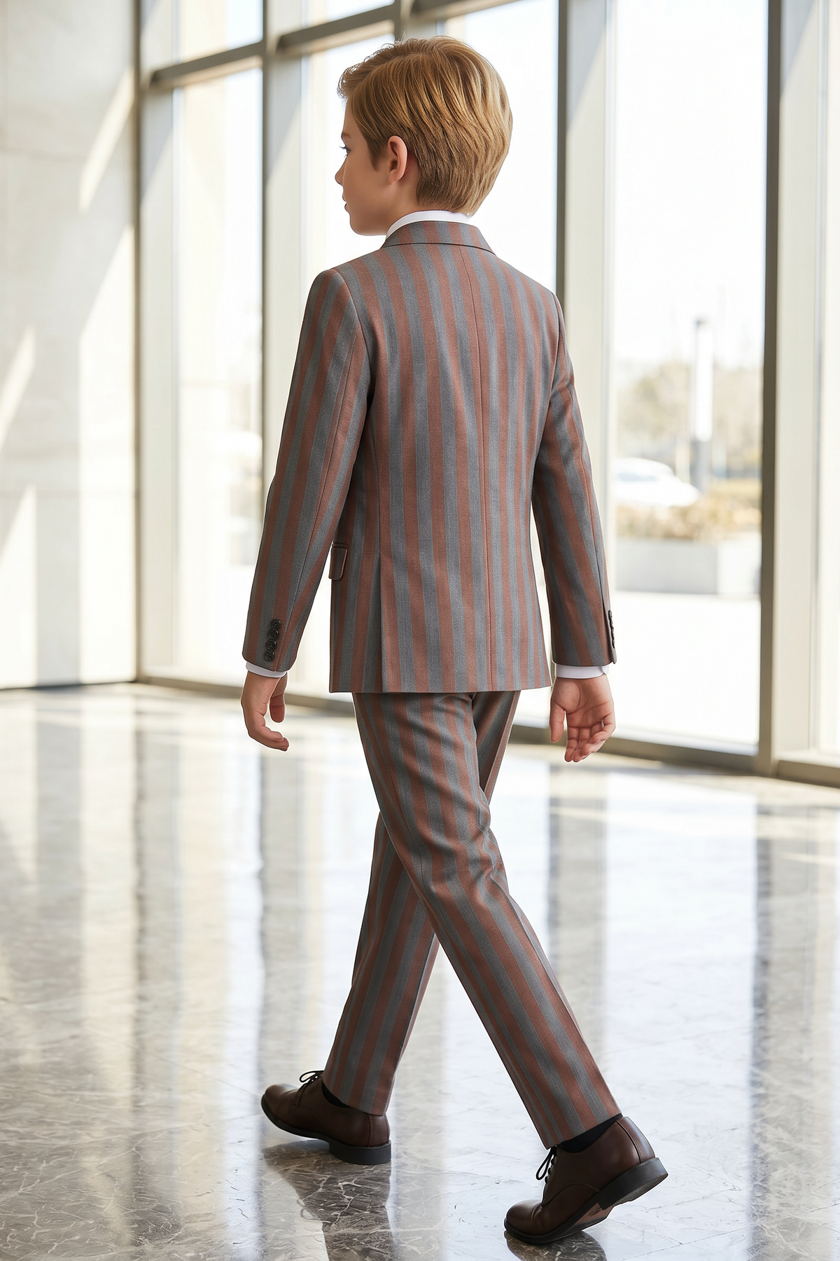 Gray And Brown Striped Serge Double-Breasted 2-Piece Suit