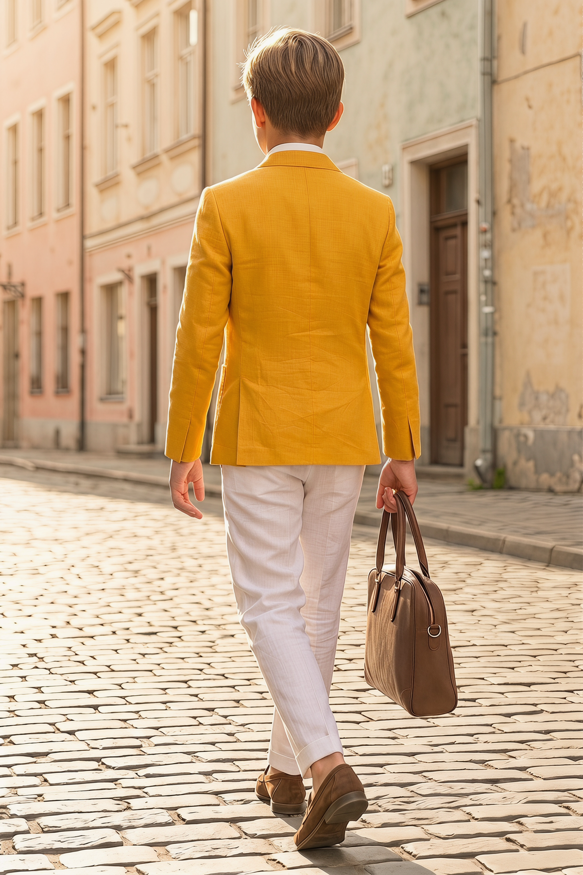 Orange And White Cotton Linen Double-Breasted 2-Piece Suit