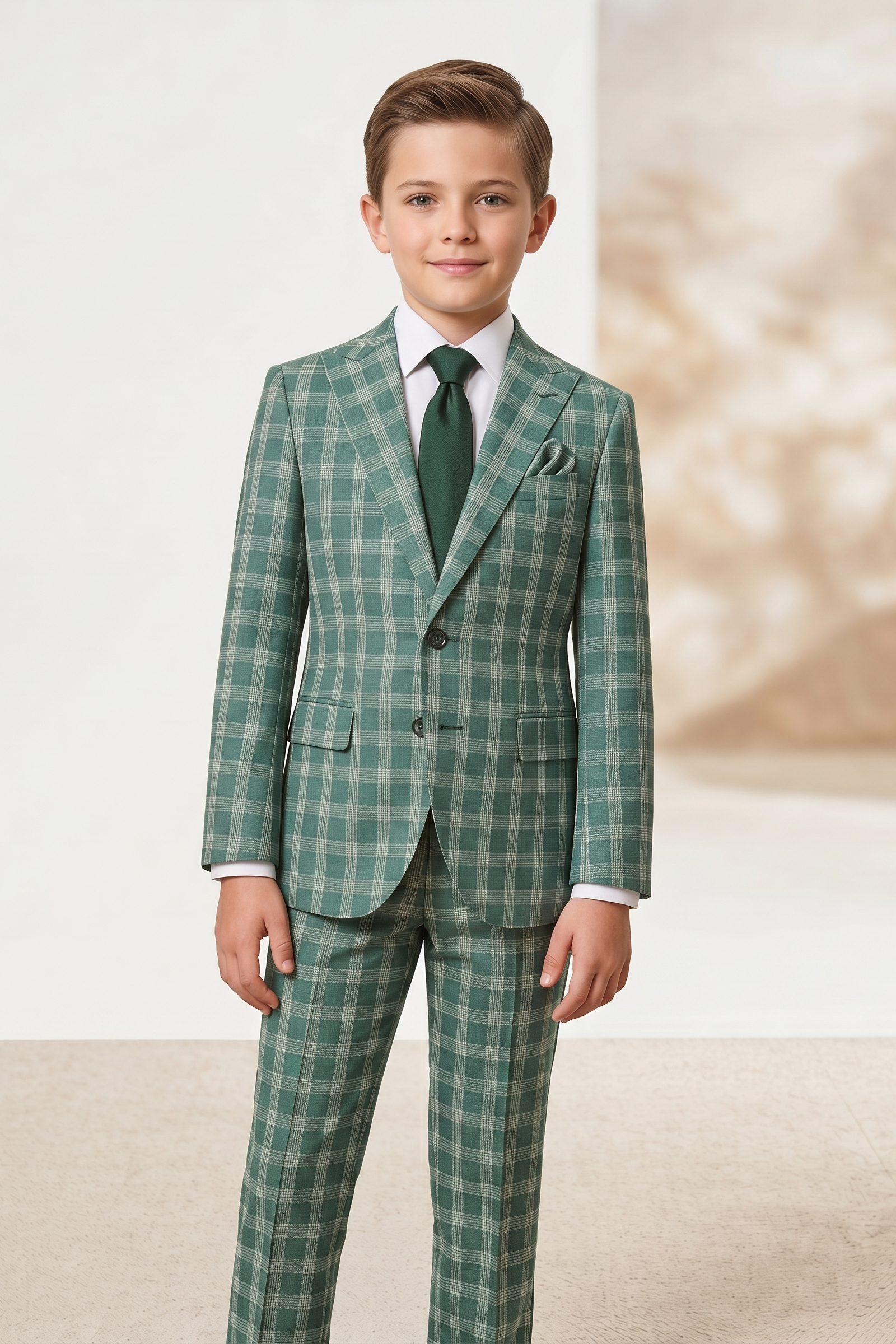 Green Plaid Single-Breasted 2-Piece Suit