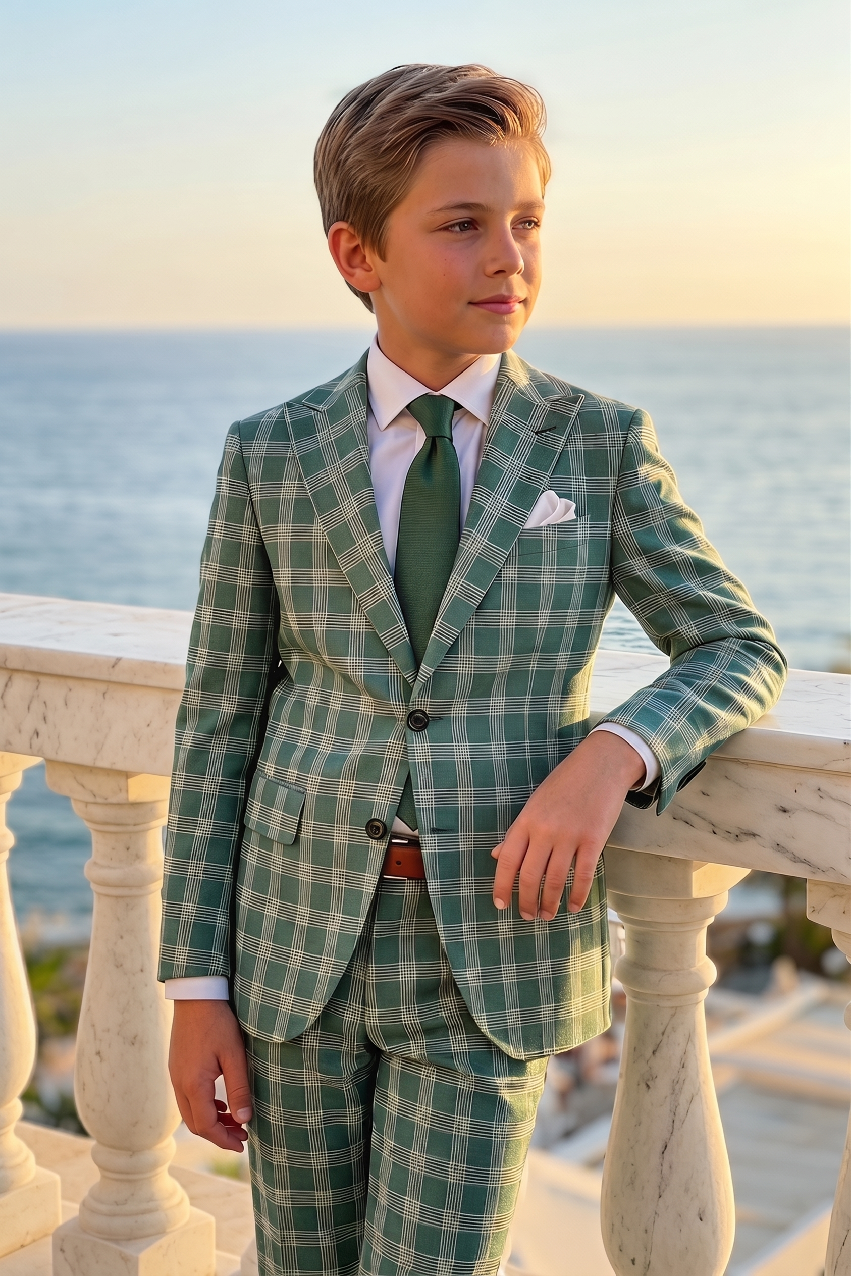 Green Plaid Single-Breasted 2-Piece Suit
