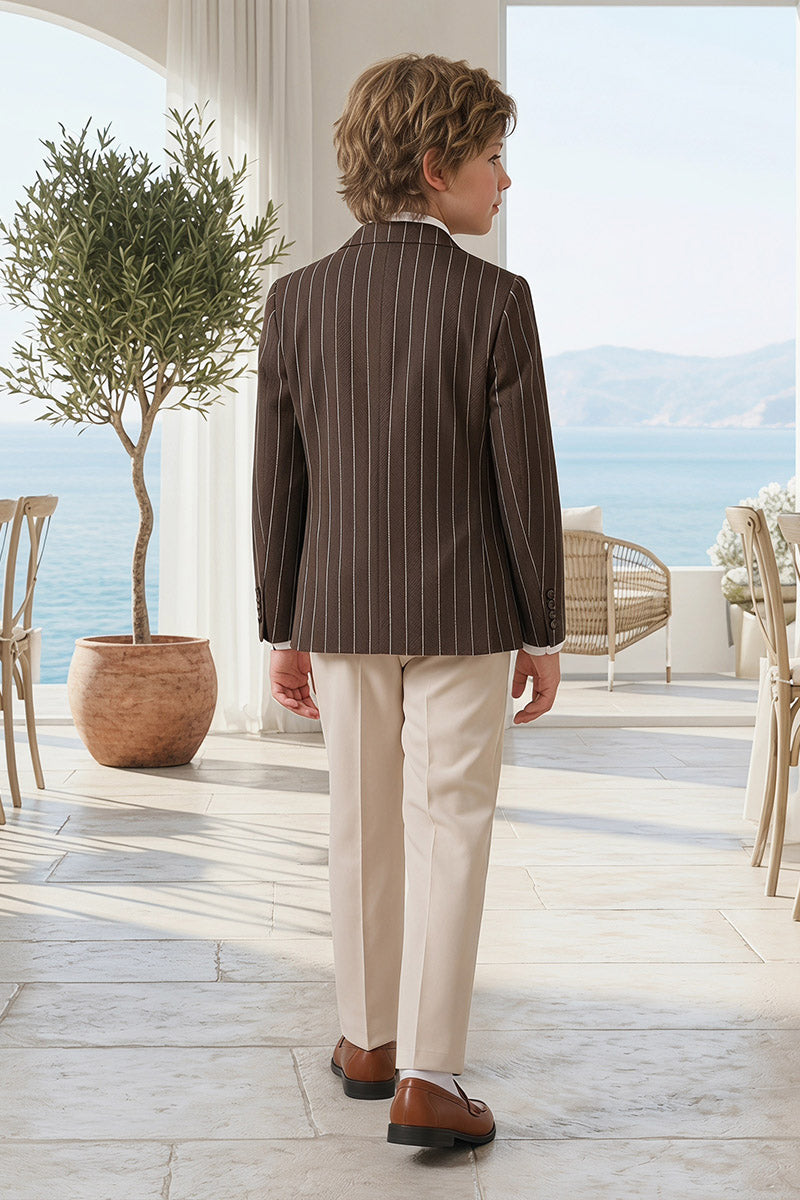 Boys Brown Pinstripe Double-Breasted 2-Piece Suit for Weddings