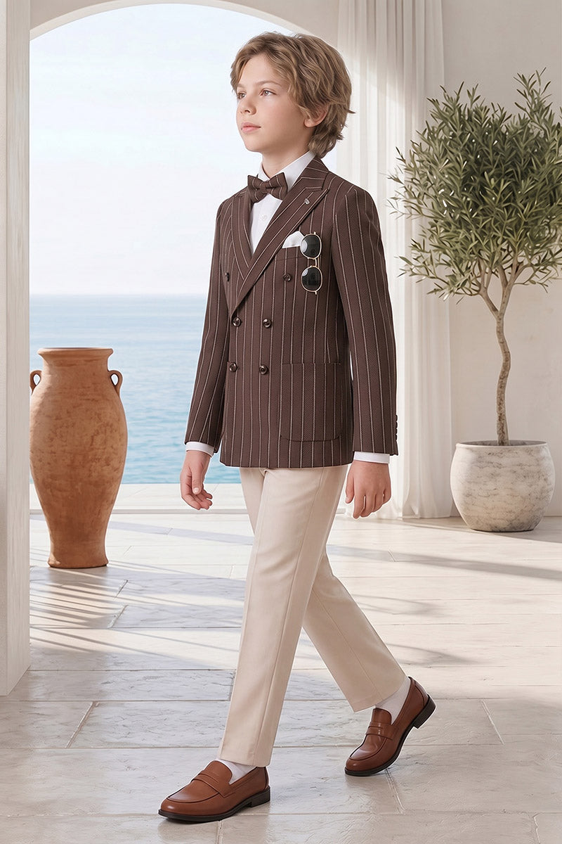 Boys Brown Pinstripe Double-Breasted 2-Piece Suit for Weddings