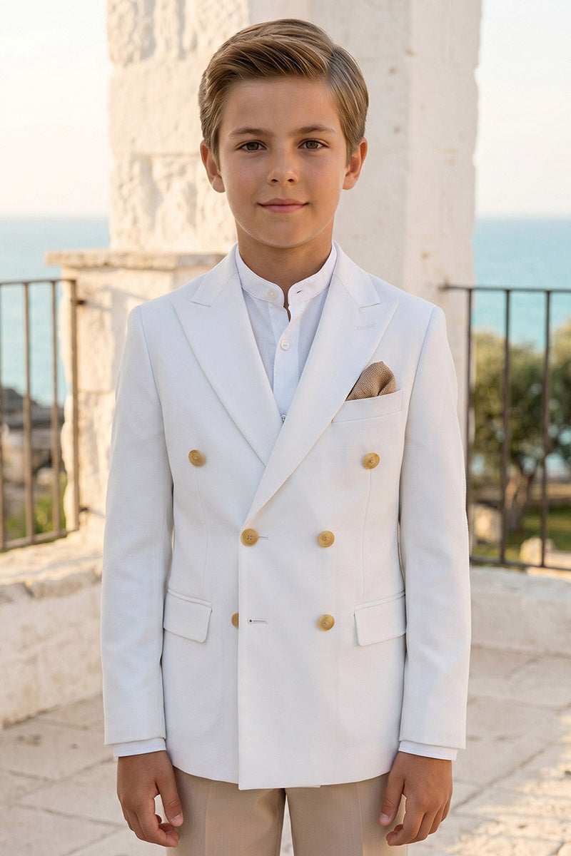 Boys White Double-Breasted Blazer 2-Piece Suit for Weddings