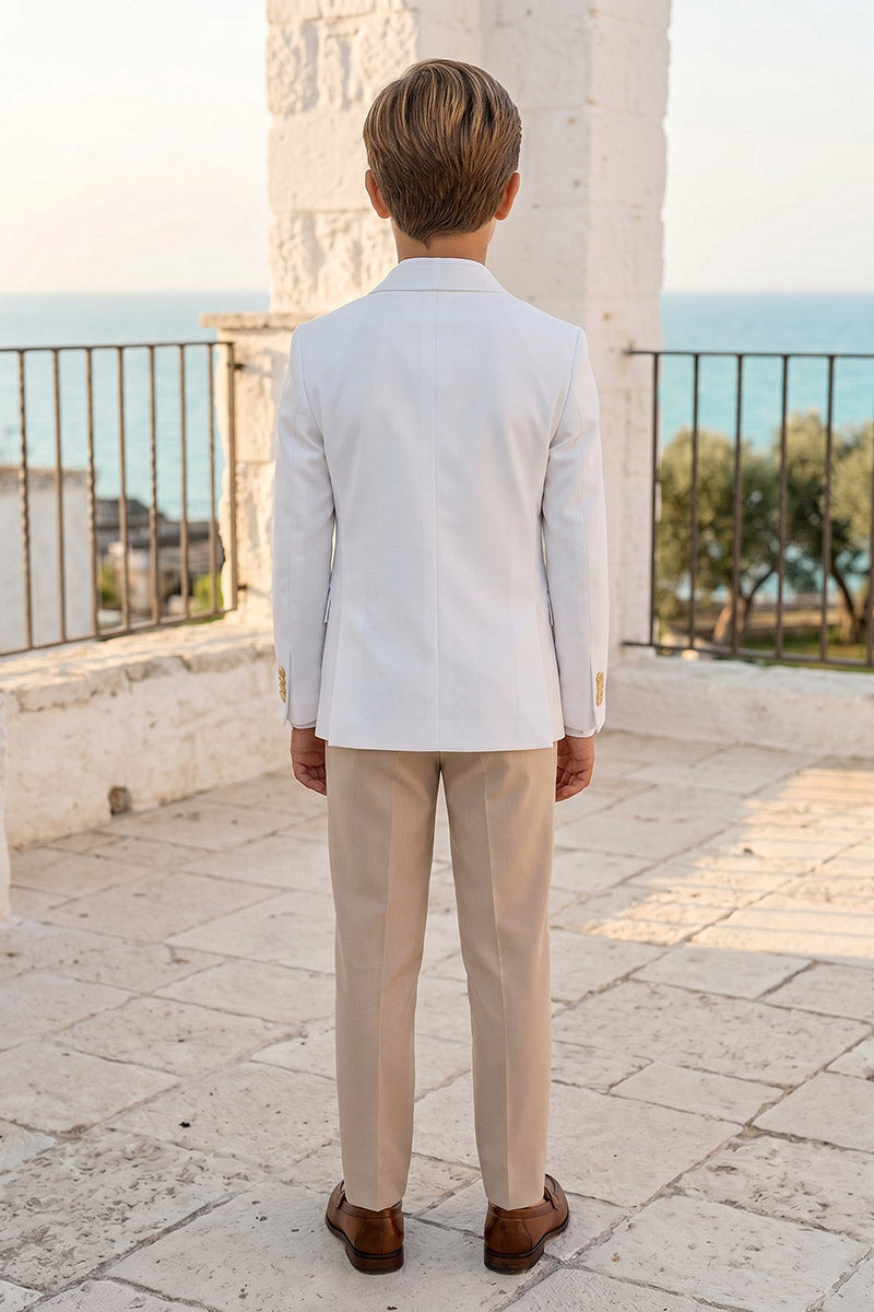 Boys White Double-Breasted Blazer 2-Piece Suit for Weddings