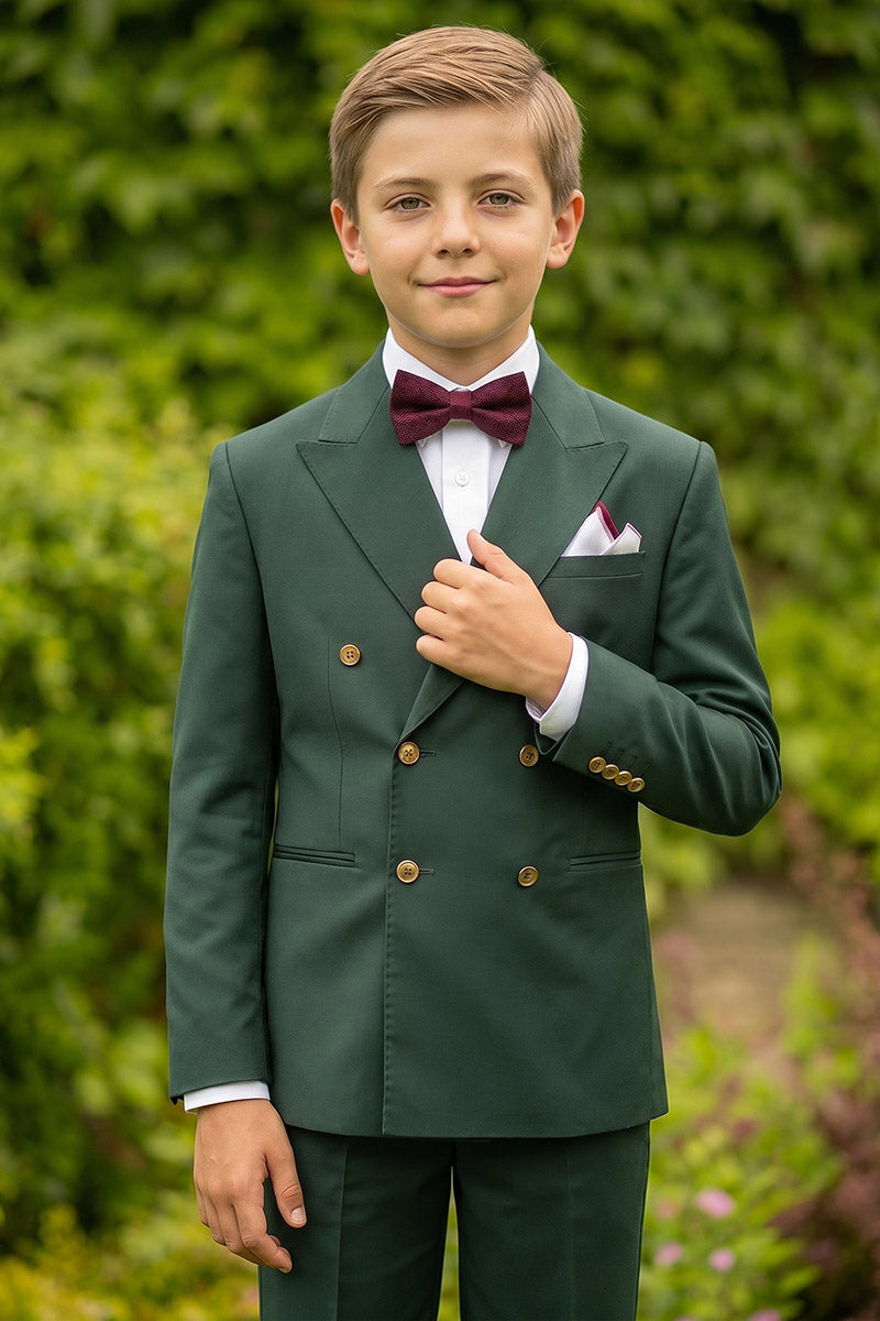 Boys Dark Green Double-Breasted 2-Piece Suit for Weddings