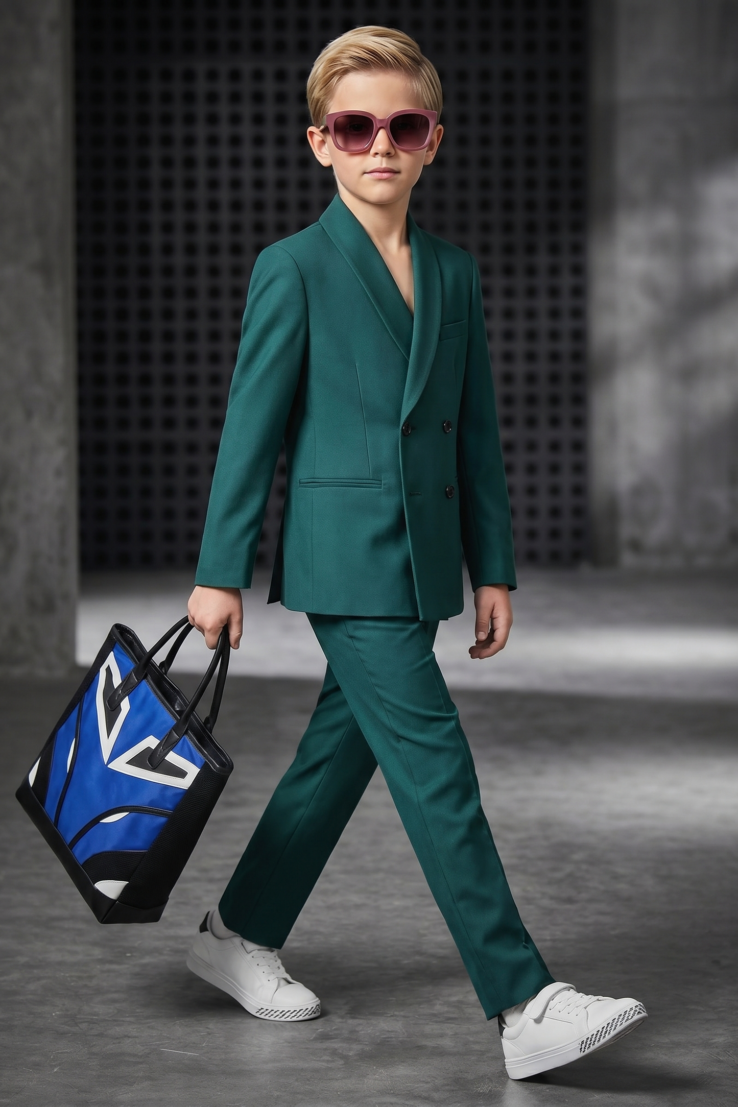 Dark Green Serge Double-Breasted 2-Piece Suit