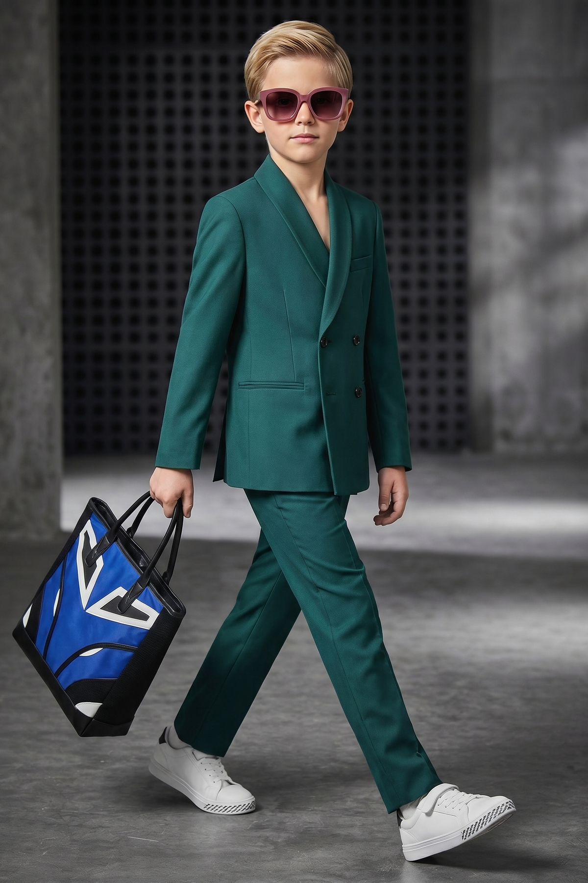 Dark Green Serge Double-Breasted 2-Piece Suit