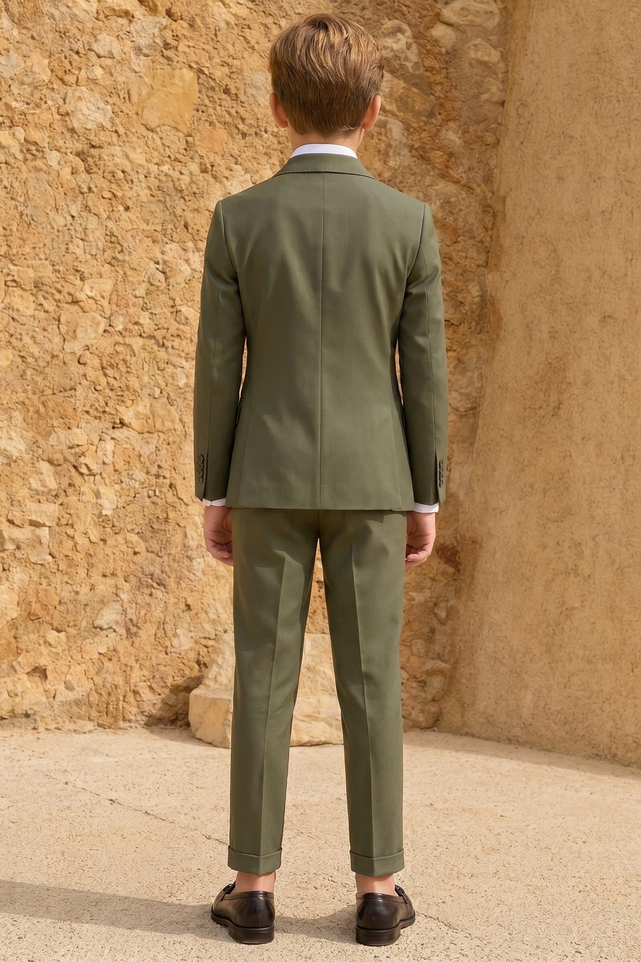 Olive green serge double-breasted two-piece suit