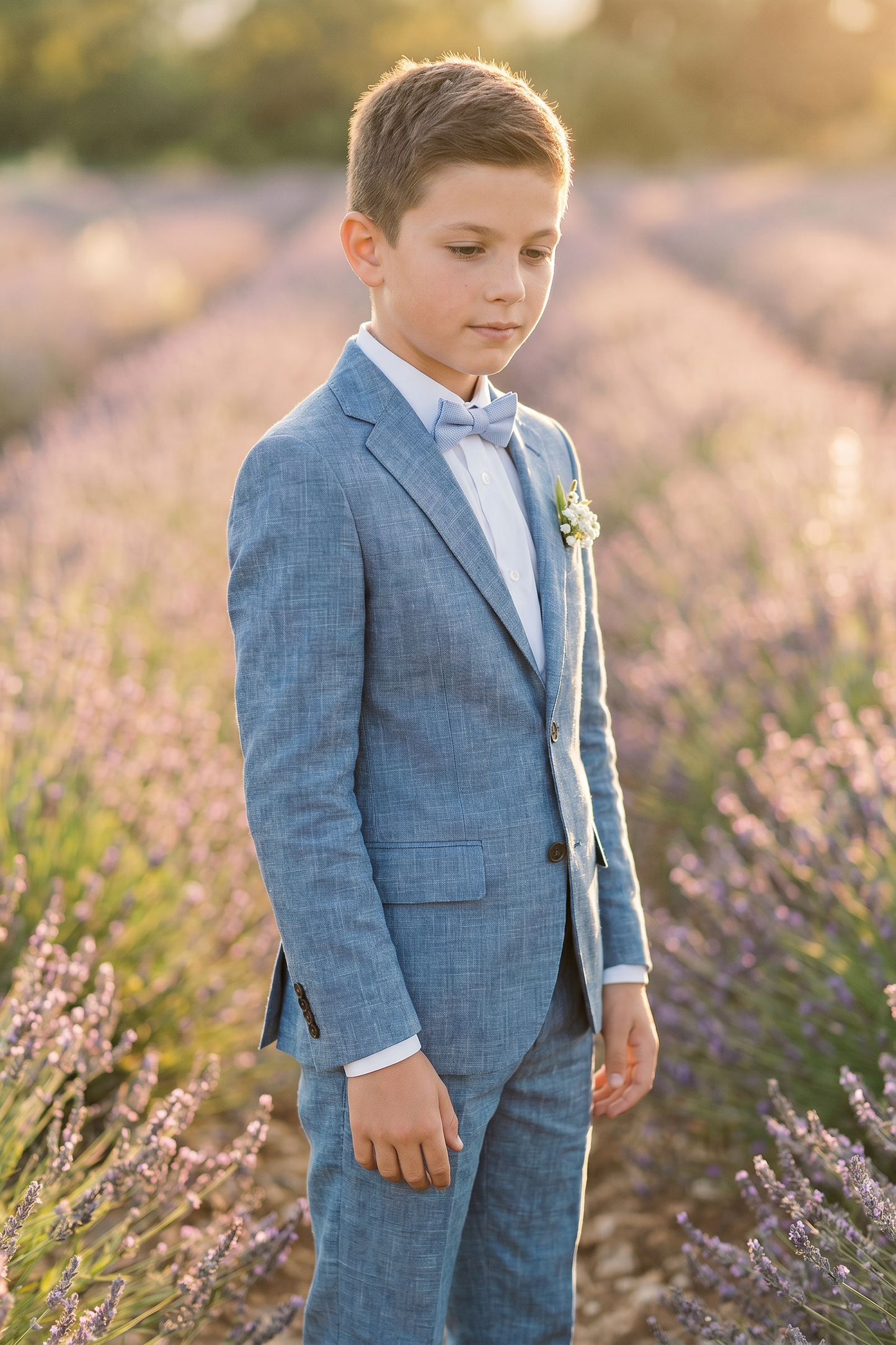 Denim Blue Cotton Linen Single-Breasted 2-Piece Suit