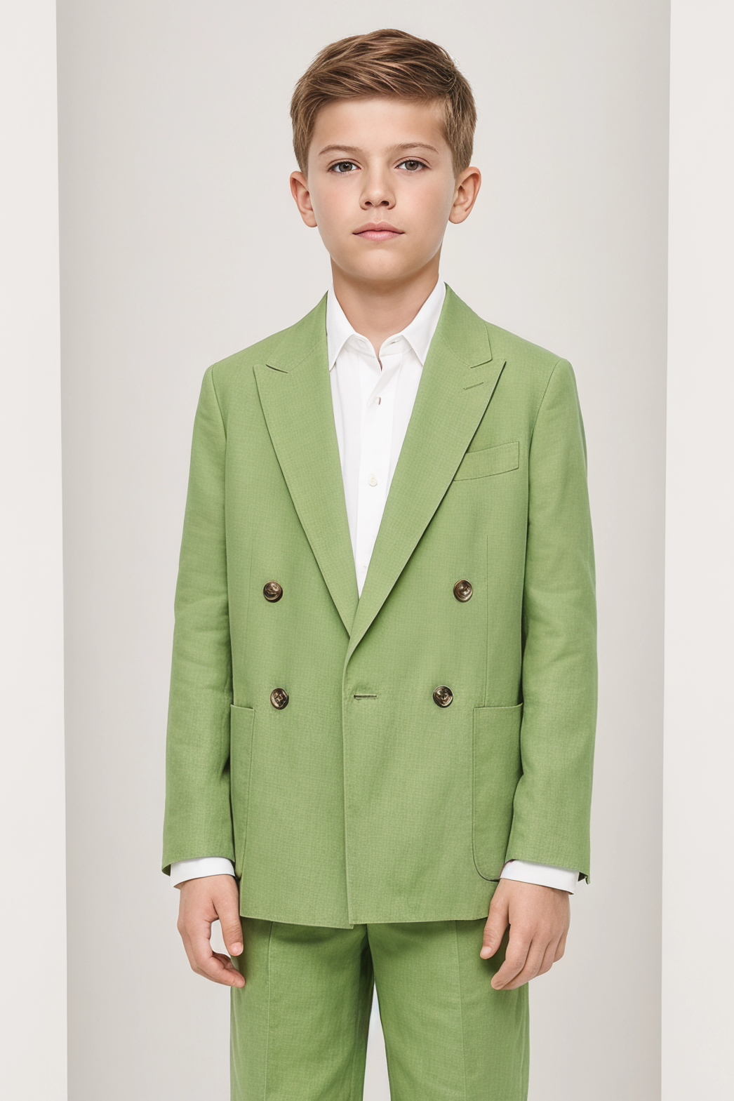 Apple-Green Linen-Blend Double-Breasted 2-Piece Suit